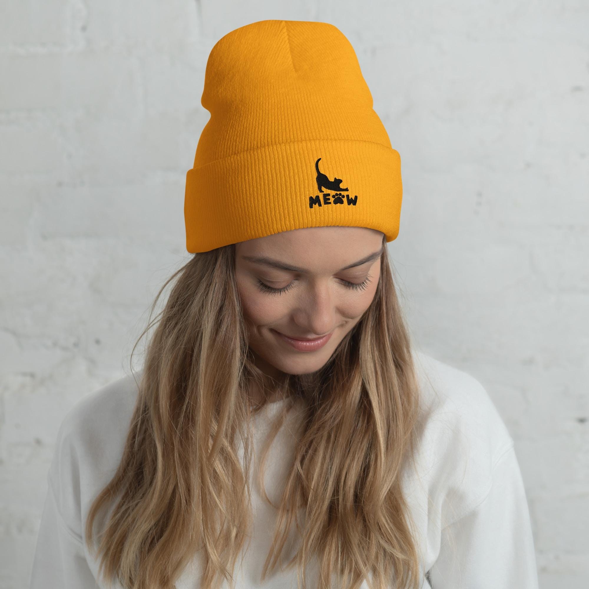 Embroidered Cat Beanie: Turbo Acrylic Knit Hat, Pet Lover Gift, image 10