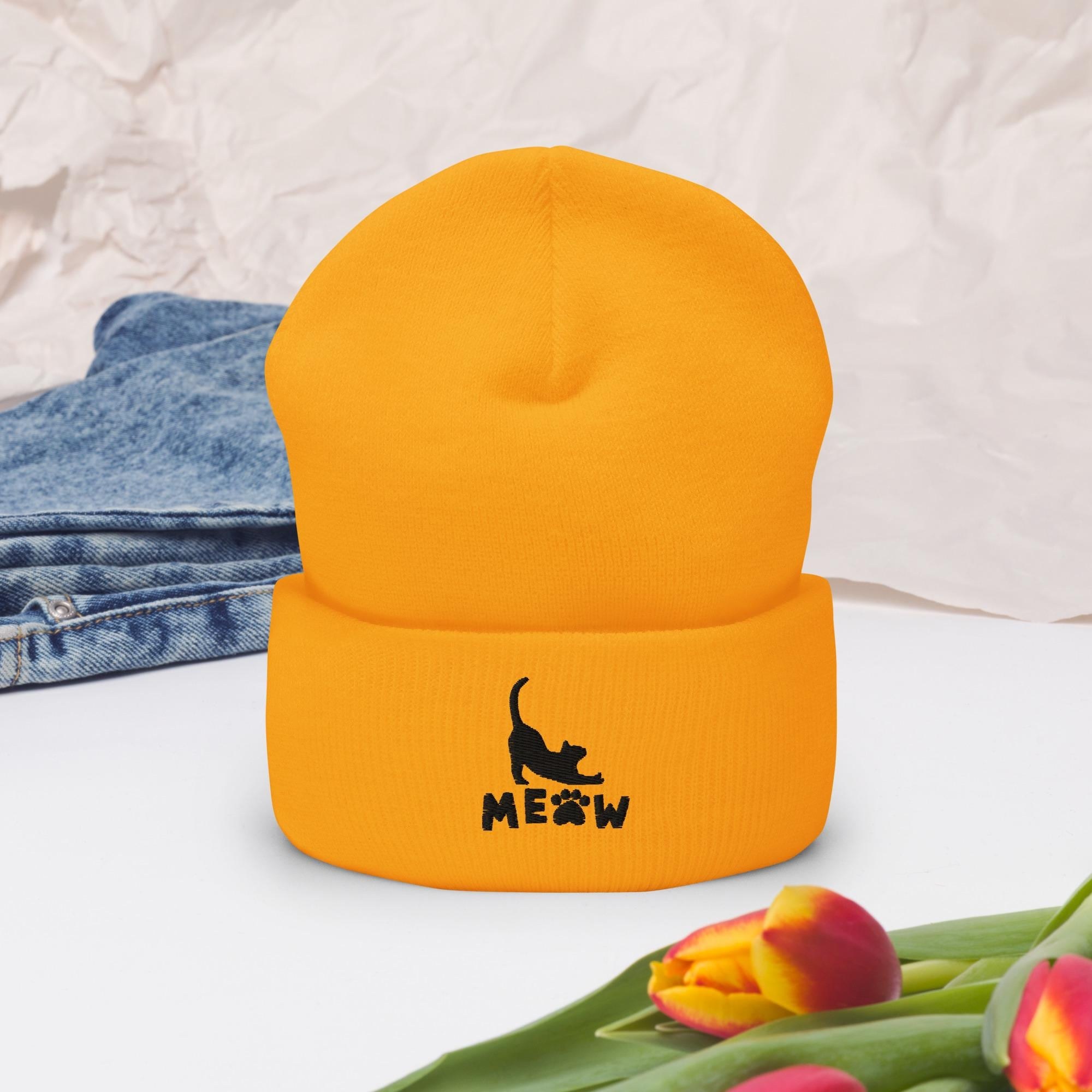 Embroidered Cat Beanie: Turbo Acrylic Knit Hat, Pet Lover Gift, image 3