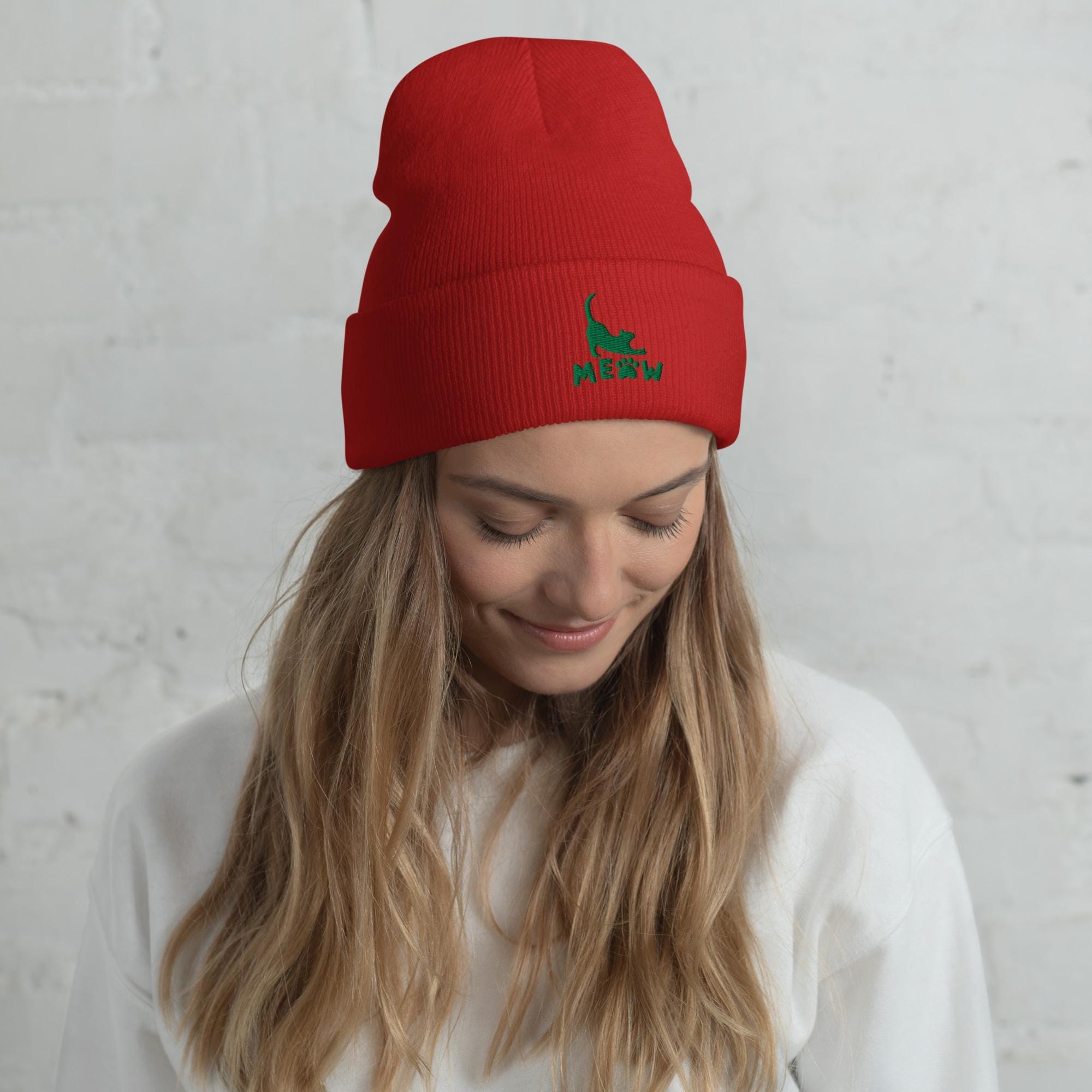 Embroidered Cat Beanie: Knit Winter Hat, Pet Lover Gift, image 8
