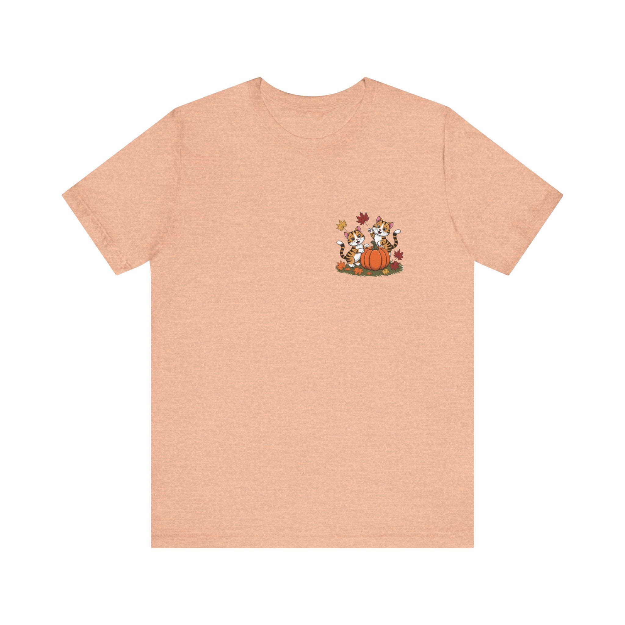 Fall Cat Tee: Cotton Autumn Cats Playing with Pumpkins, image 4