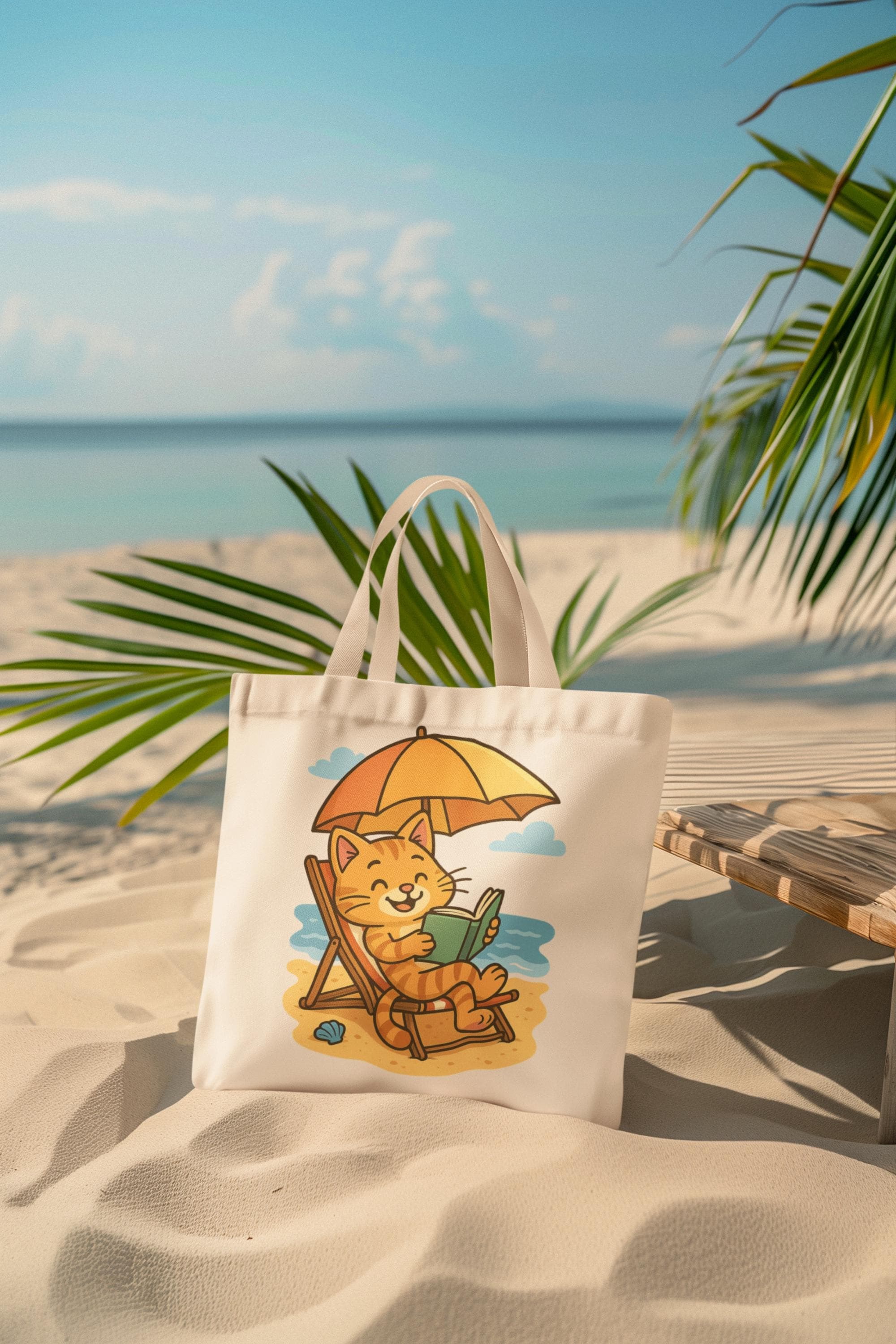 Pool Cat Tote Bag, 12 Oz Natural Cotton Canvas Cat Reading Design, image 2