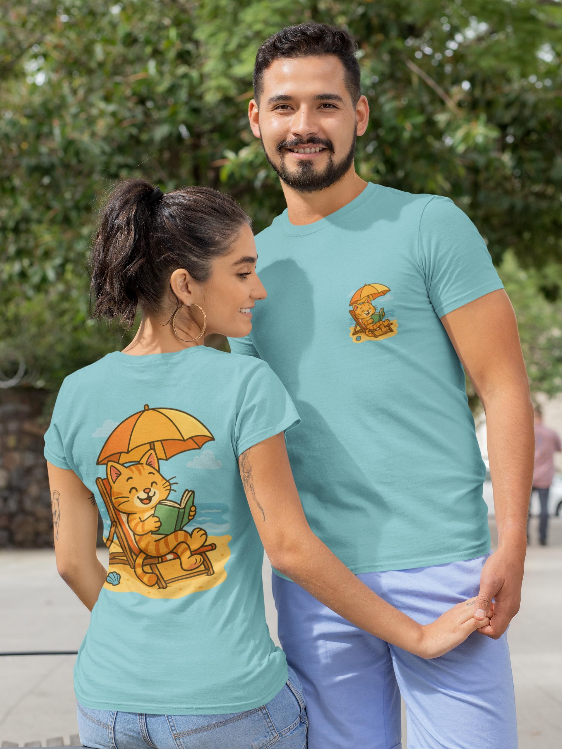 Beach Cat T-Shirt: Summer Vacation Outfit, Book Lover Gift, 100% Airlume Cotton