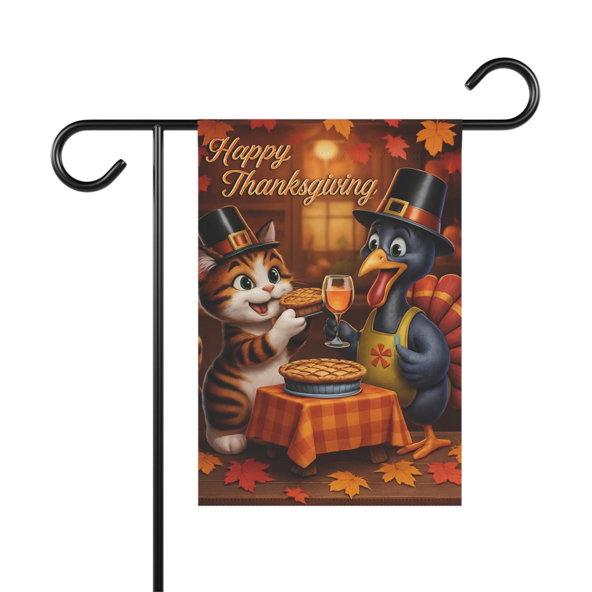 Thanksgiving Garden Flag, Cat and Turkey Autumn Porch Decor, Fall Yard Decoration, image 2