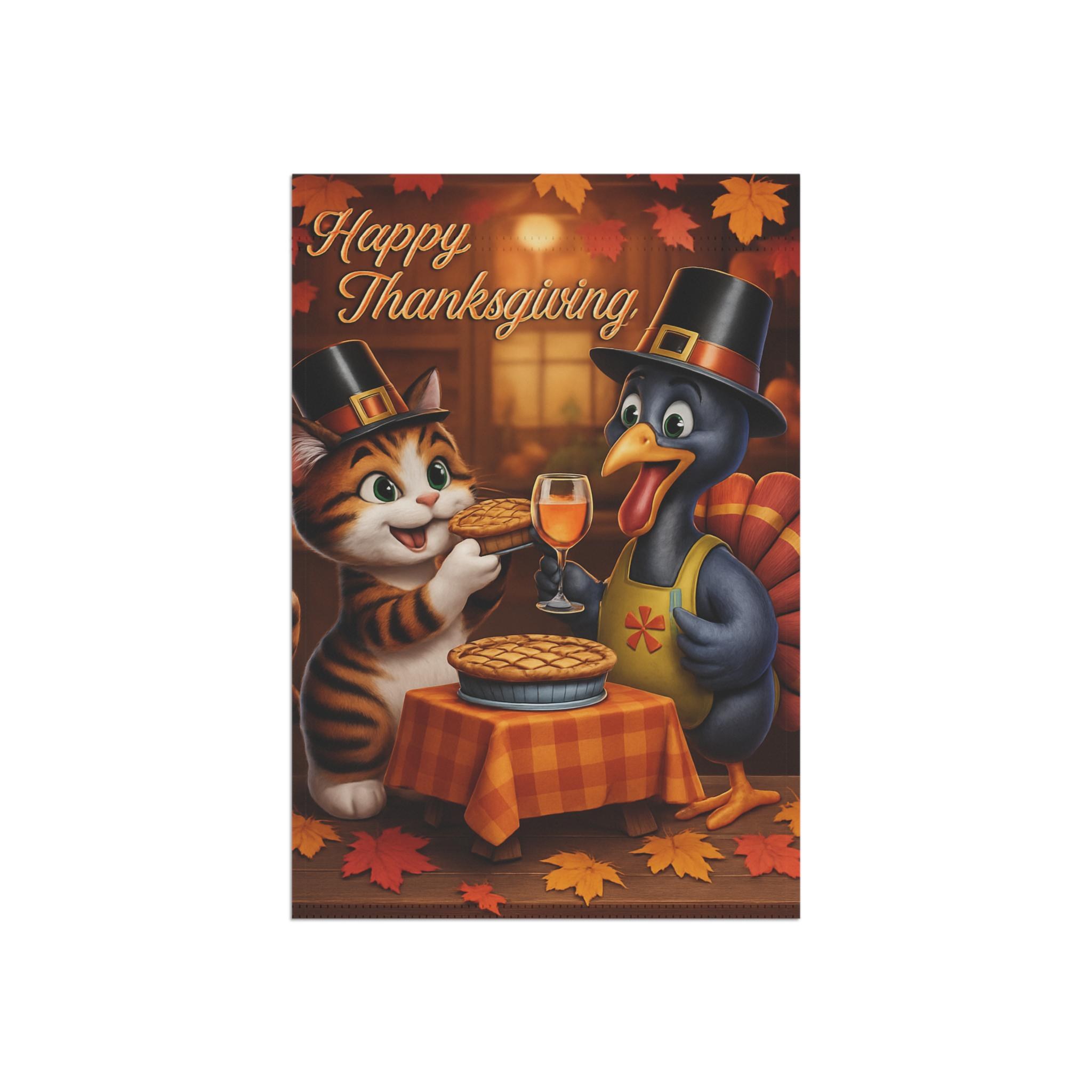 Thanksgiving Garden Flag, Cat and Turkey Autumn Porch Decor, Fall Yard Decoration, image 4