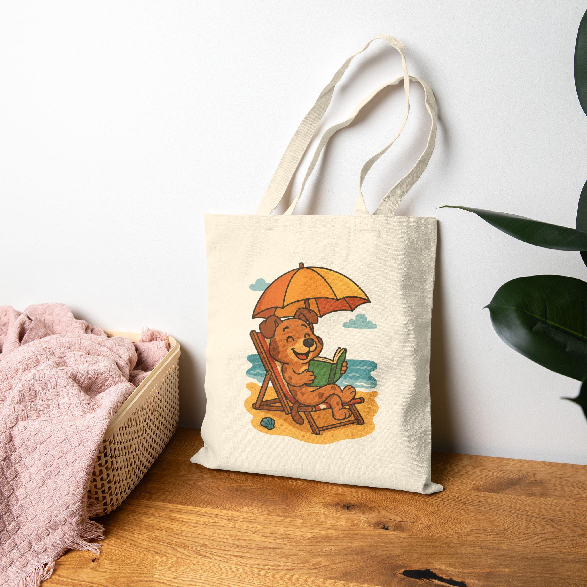 Dog Beach Tote Bag, 12 Oz Natural Cotton Canvas Reading Carrier, image 2
