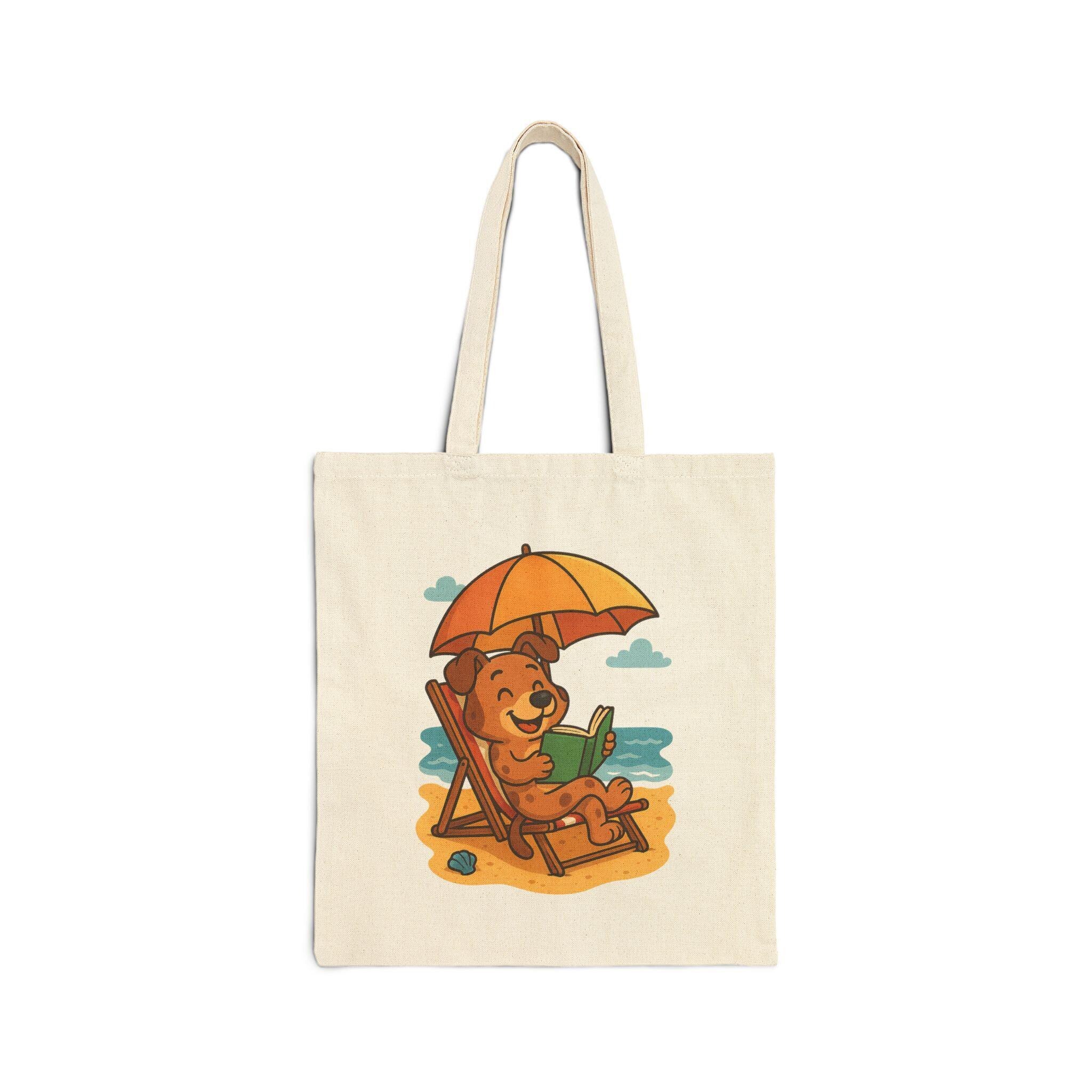 Dog Beach Tote Bag, 12 Oz Natural Cotton Canvas Reading Carrier, image 3