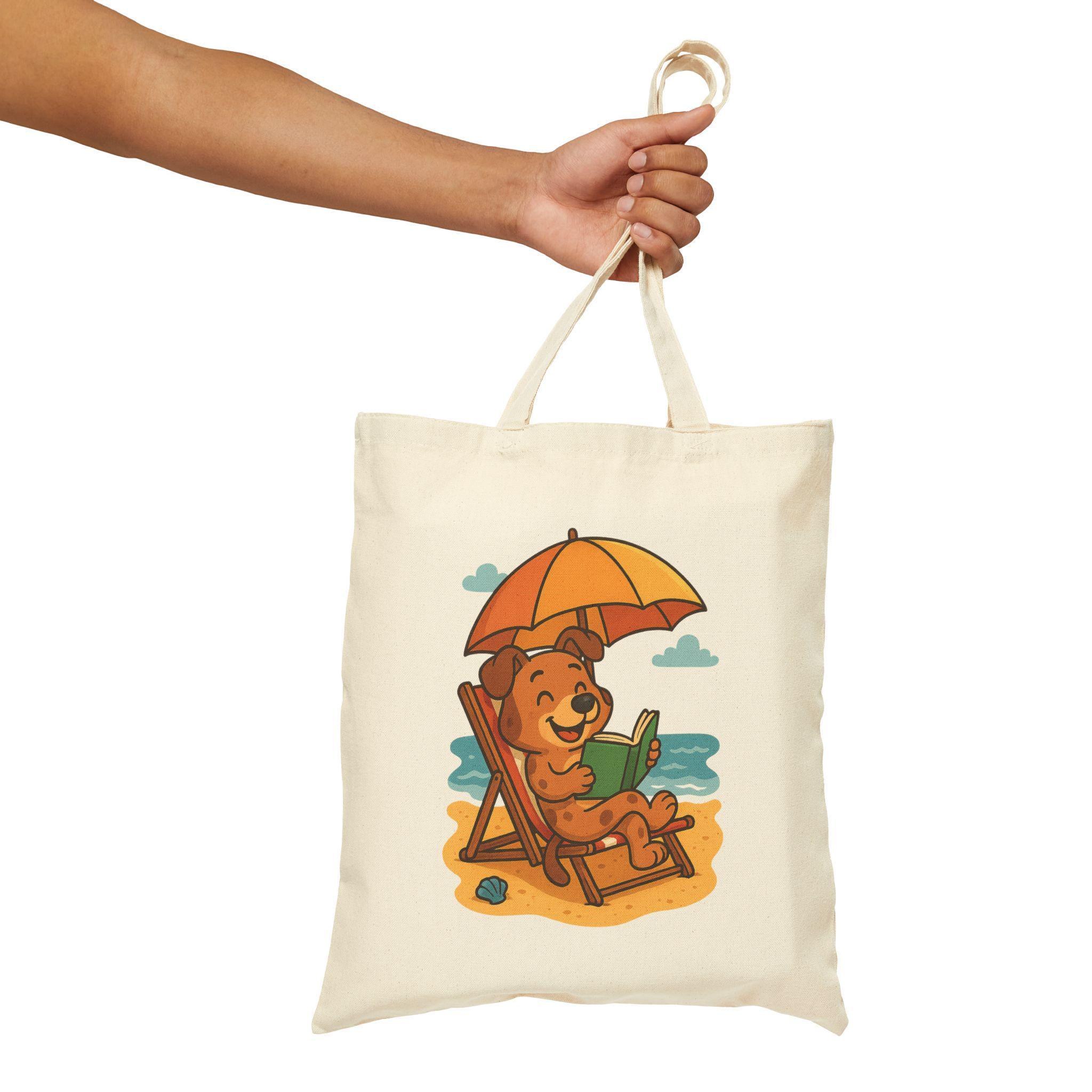 Dog Beach Tote Bag, 12 Oz Natural Cotton Canvas Reading Carrier, image 4