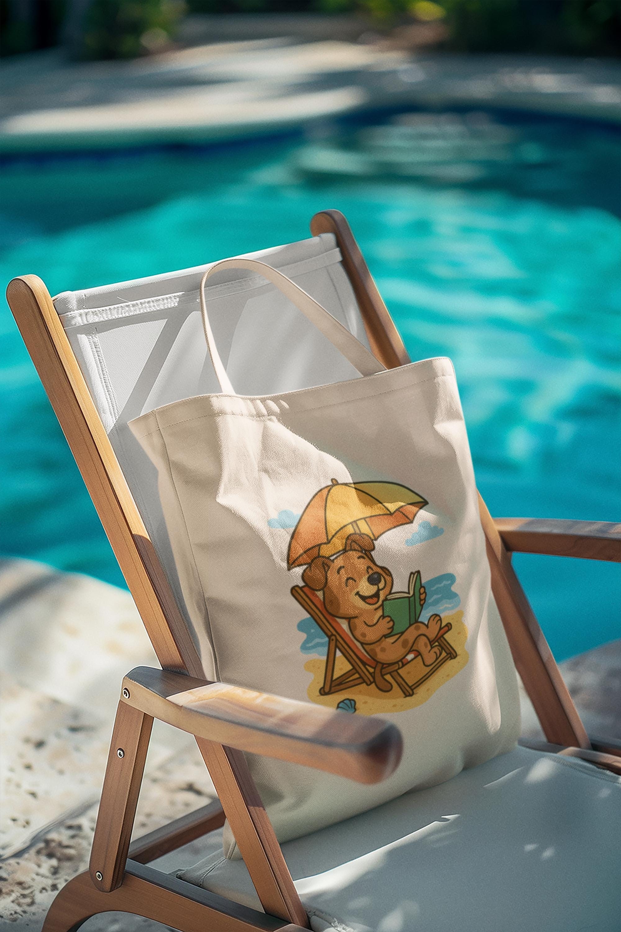 Dog Beach Tote Bag, 12 Oz Natural Cotton Canvas Reading Carrier, image 6