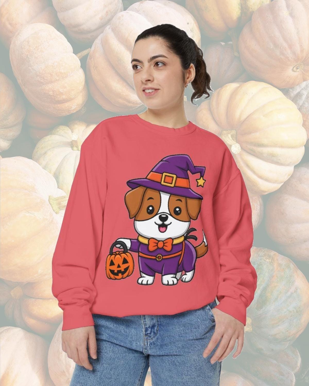 Halloween Dog Sweatshirt: Witch Hat Cotton Blend Autumn Wear, image 9