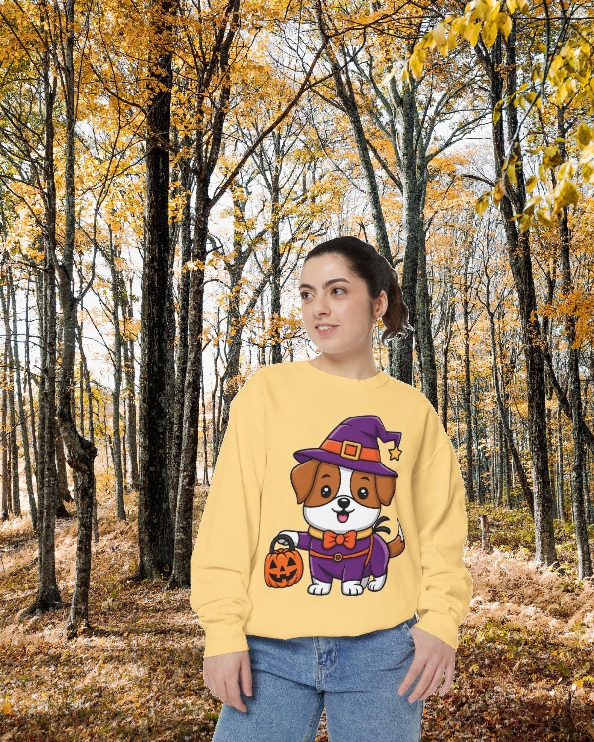 Halloween Dog Sweatshirt: Witch Hat Cotton Blend Autumn Wear, image 7