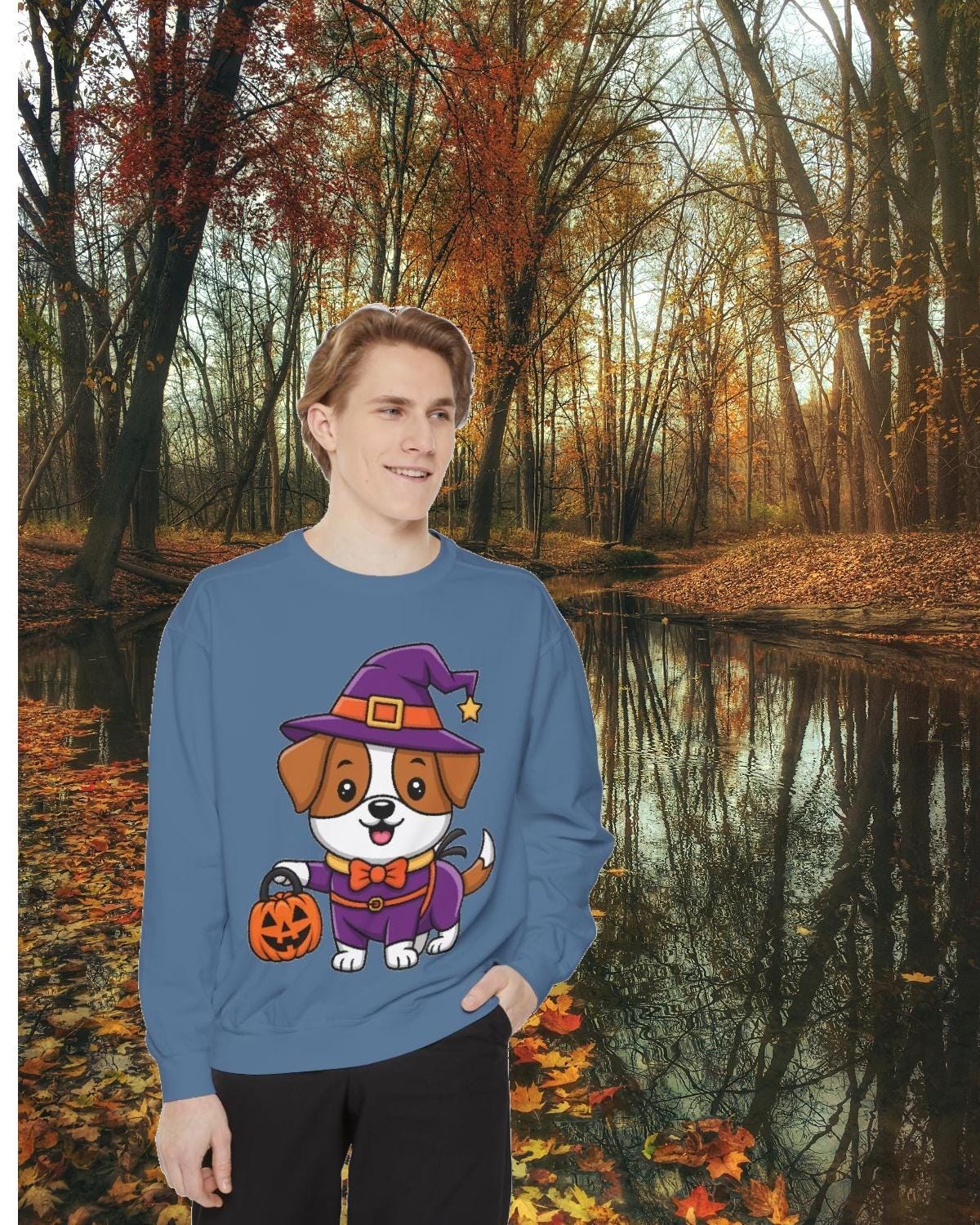 Halloween Dog Sweatshirt: Witch Hat Cotton Blend Autumn Wear, image 8