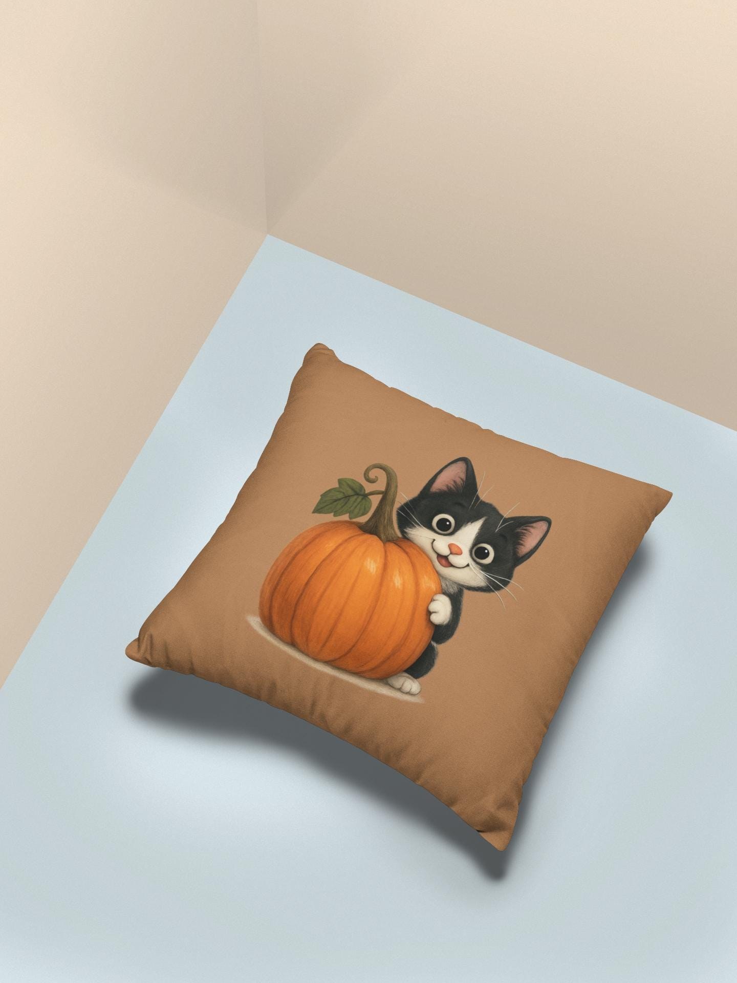 Tuxedo Cat Fall Pillow: Halloween Pumpkin Accent Decor, Spun Polyester, image 10