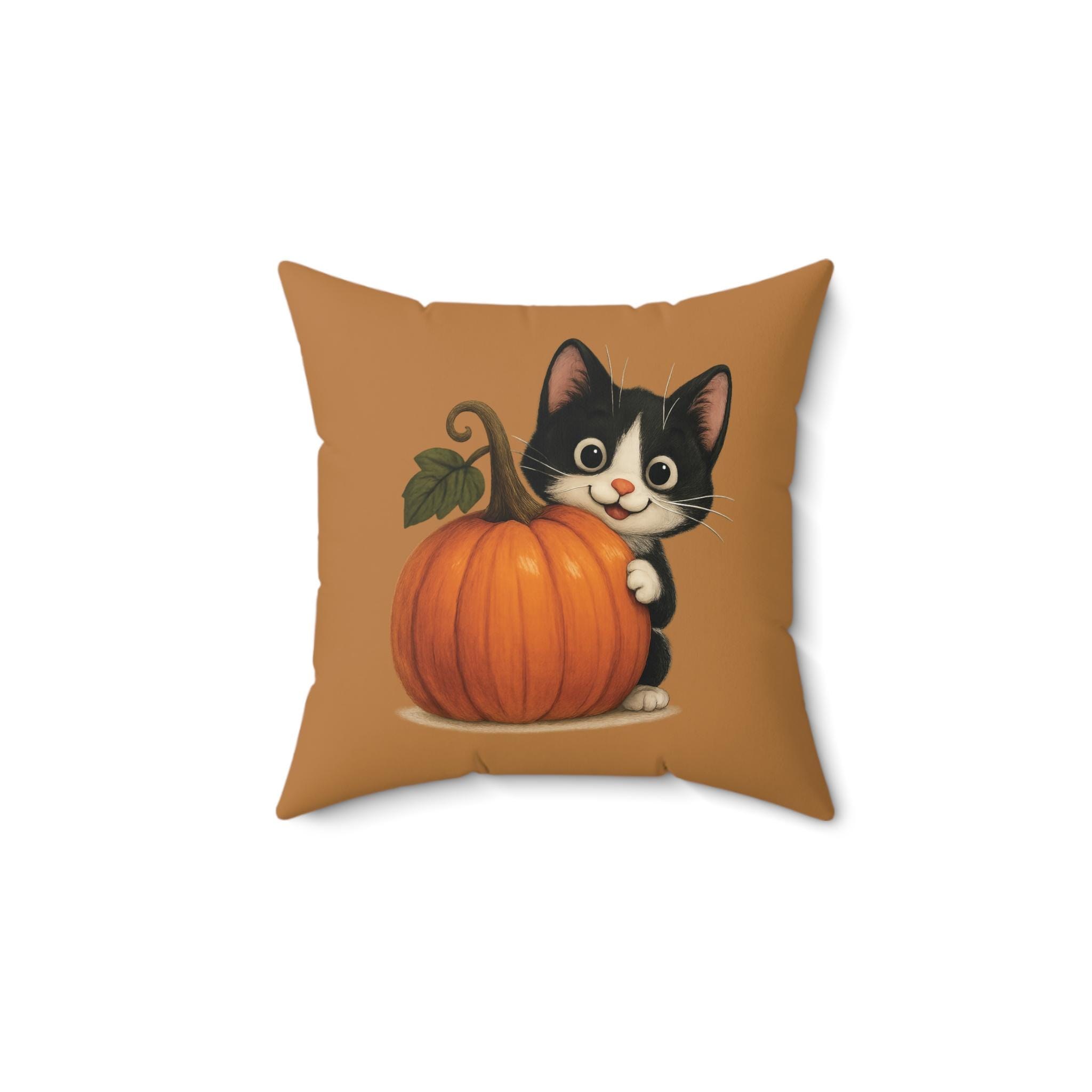 Tuxedo Cat Fall Pillow: Halloween Pumpkin Accent Decor, Spun Polyester, image 2