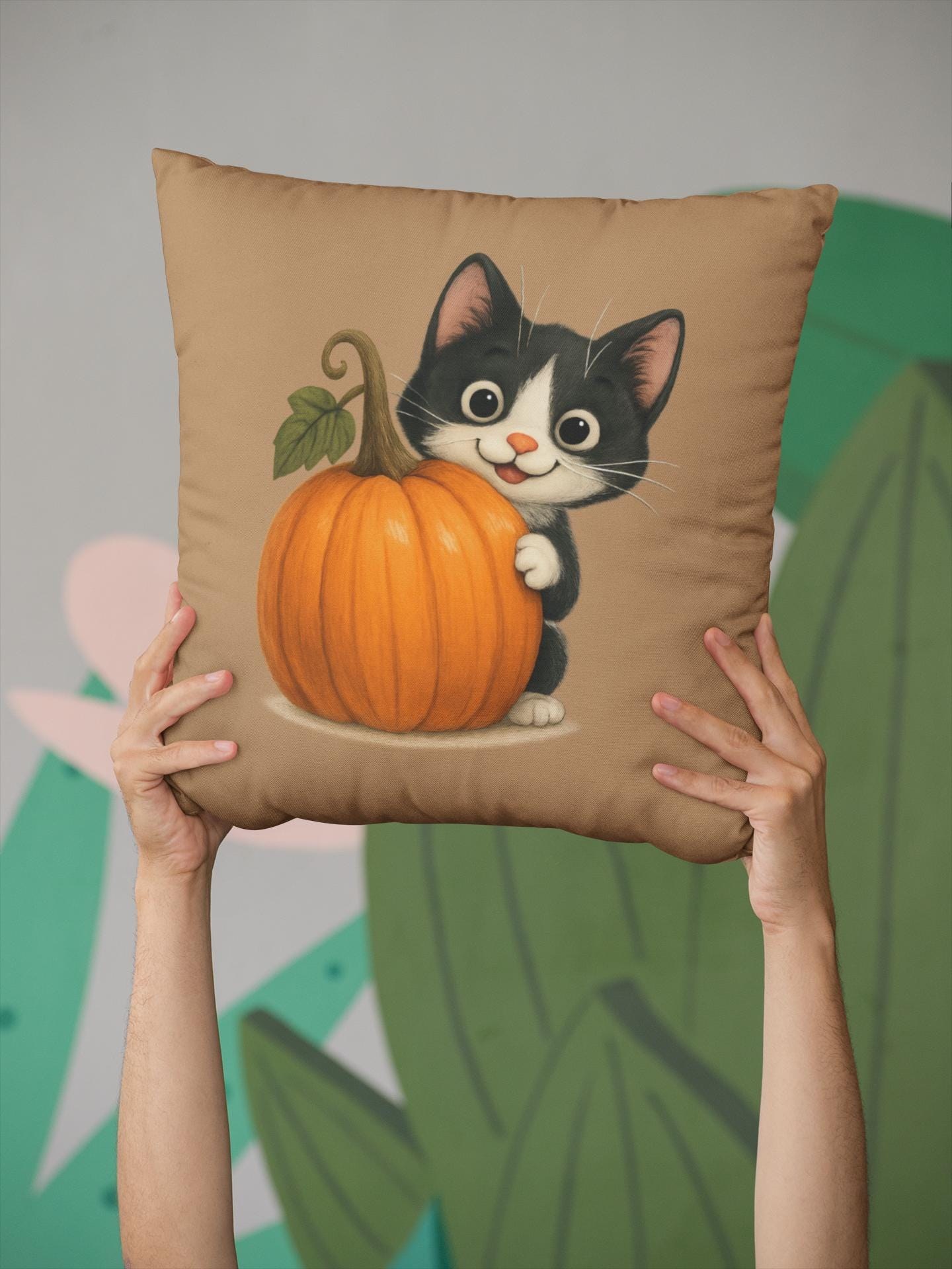 Tuxedo Cat Fall Pillow: Halloween Pumpkin Accent Decor, Spun Polyester, image 9