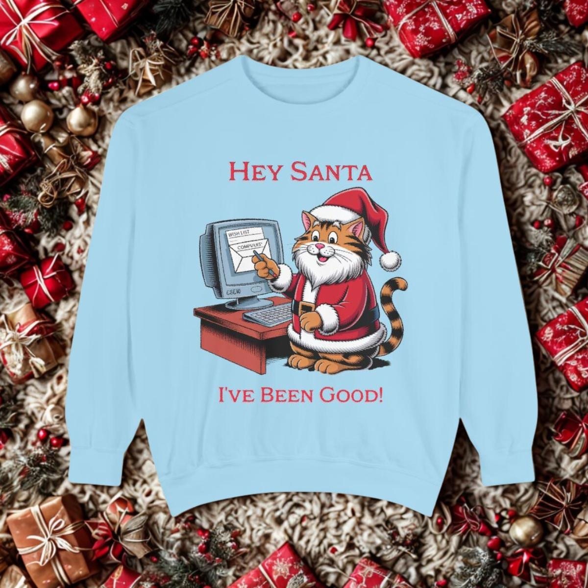 Funny Santa Cat Sweatshirt, Holiday Humor for Pet Lovers, Unisex Cotton Polyester Blend