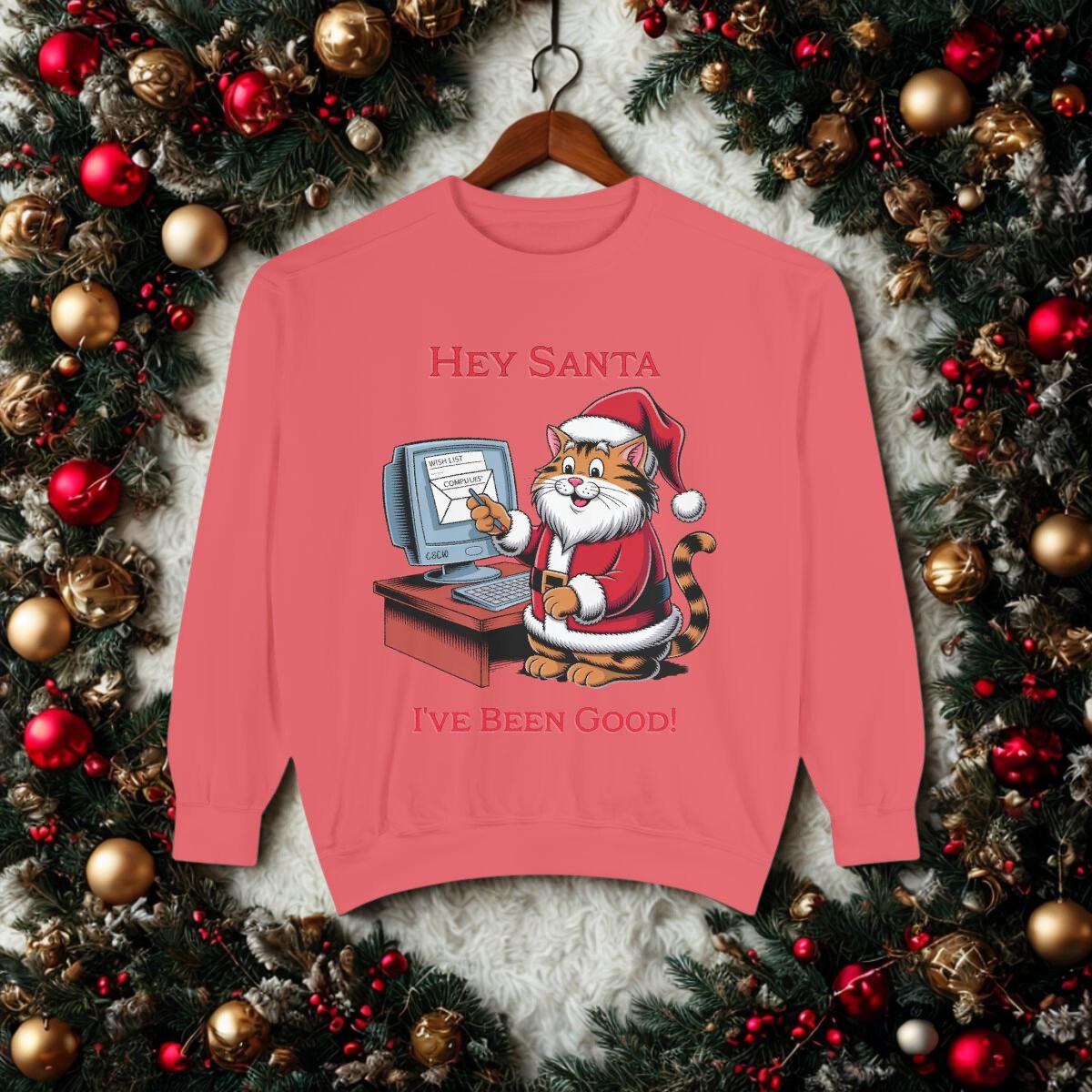 Funny Santa Cat Sweatshirt, Holiday Humor for Pet Lovers, Unisex Cotton Polyester Blend, image 2