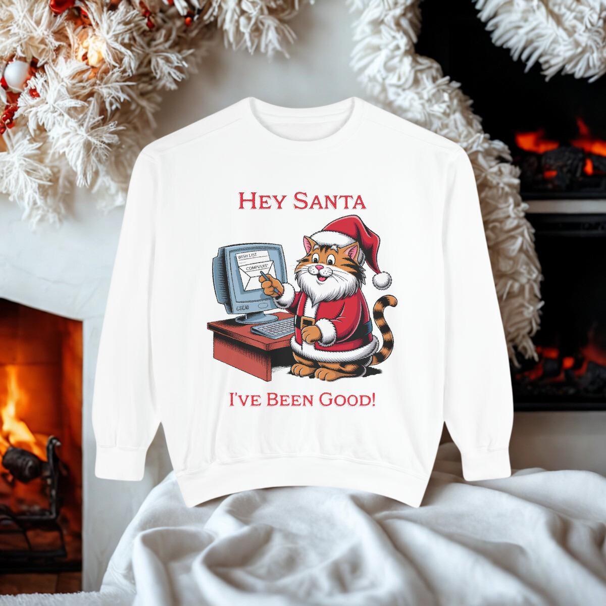 Funny Santa Cat Sweatshirt, Holiday Humor for Pet Lovers, Unisex Cotton Polyester Blend, image 3