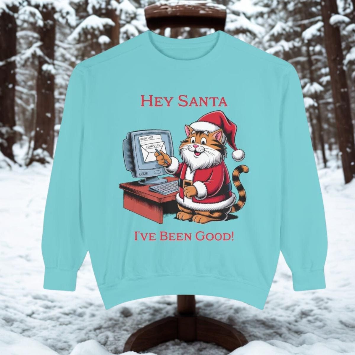 Funny Santa Cat Sweatshirt, Holiday Humor for Pet Lovers, Unisex Cotton Polyester Blend, image 4
