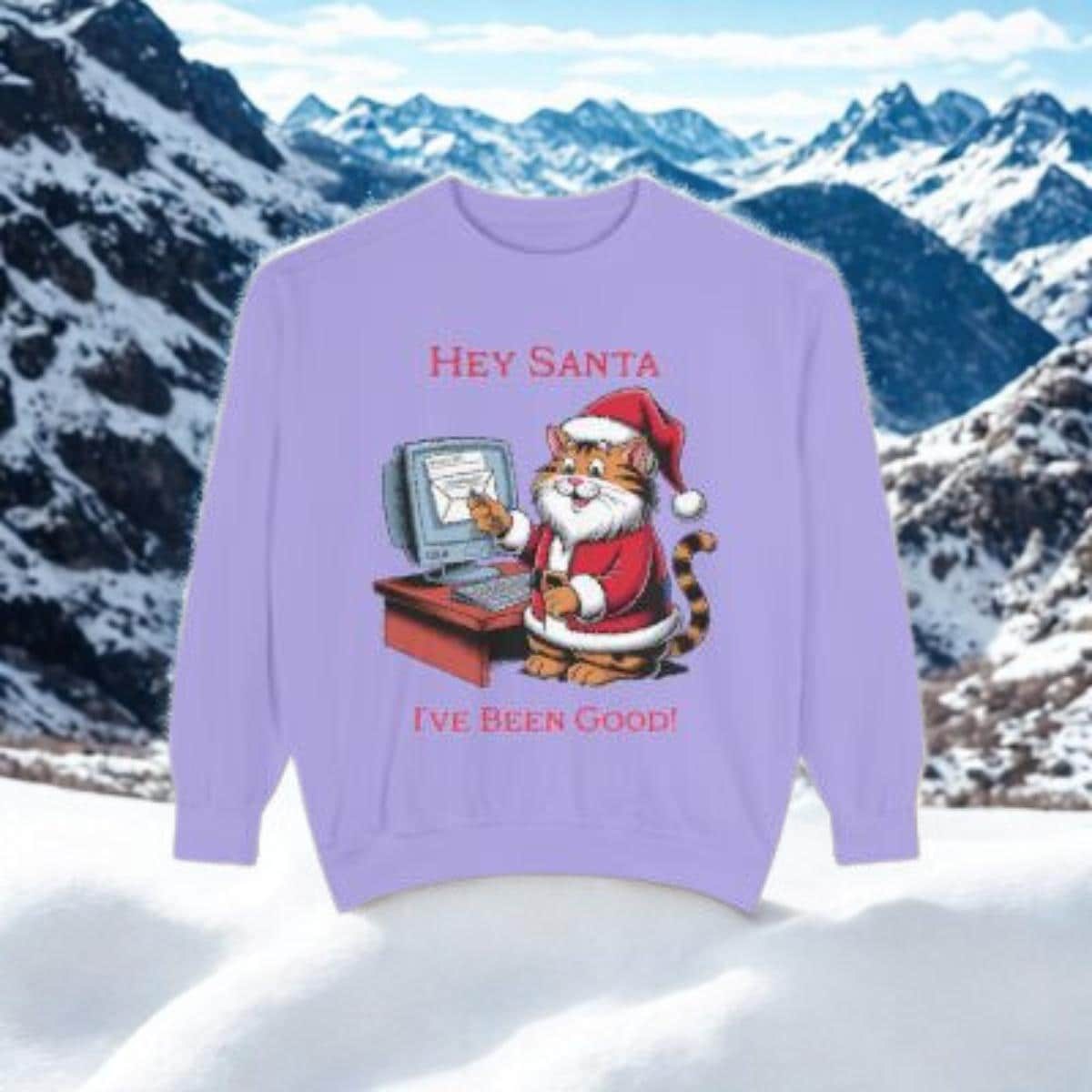 Funny Santa Cat Sweatshirt, Holiday Humor for Pet Lovers, Unisex Cotton Polyester Blend, image 5