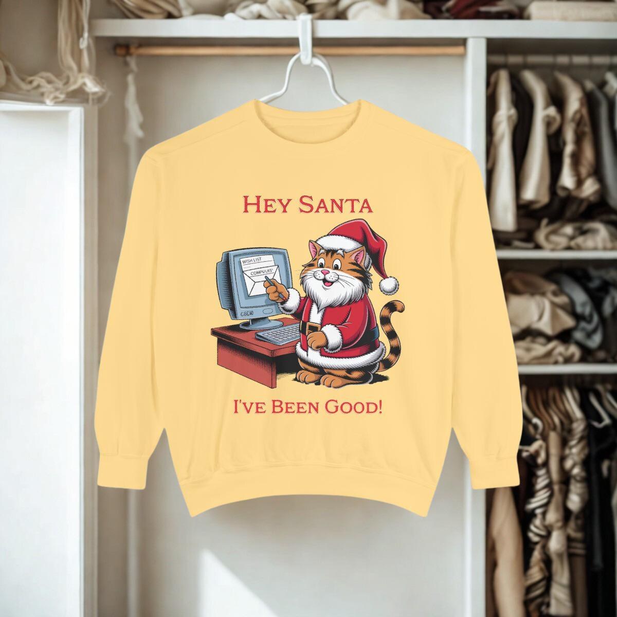 Funny Santa Cat Sweatshirt, Holiday Humor for Pet Lovers, Unisex Cotton Polyester Blend, image 6