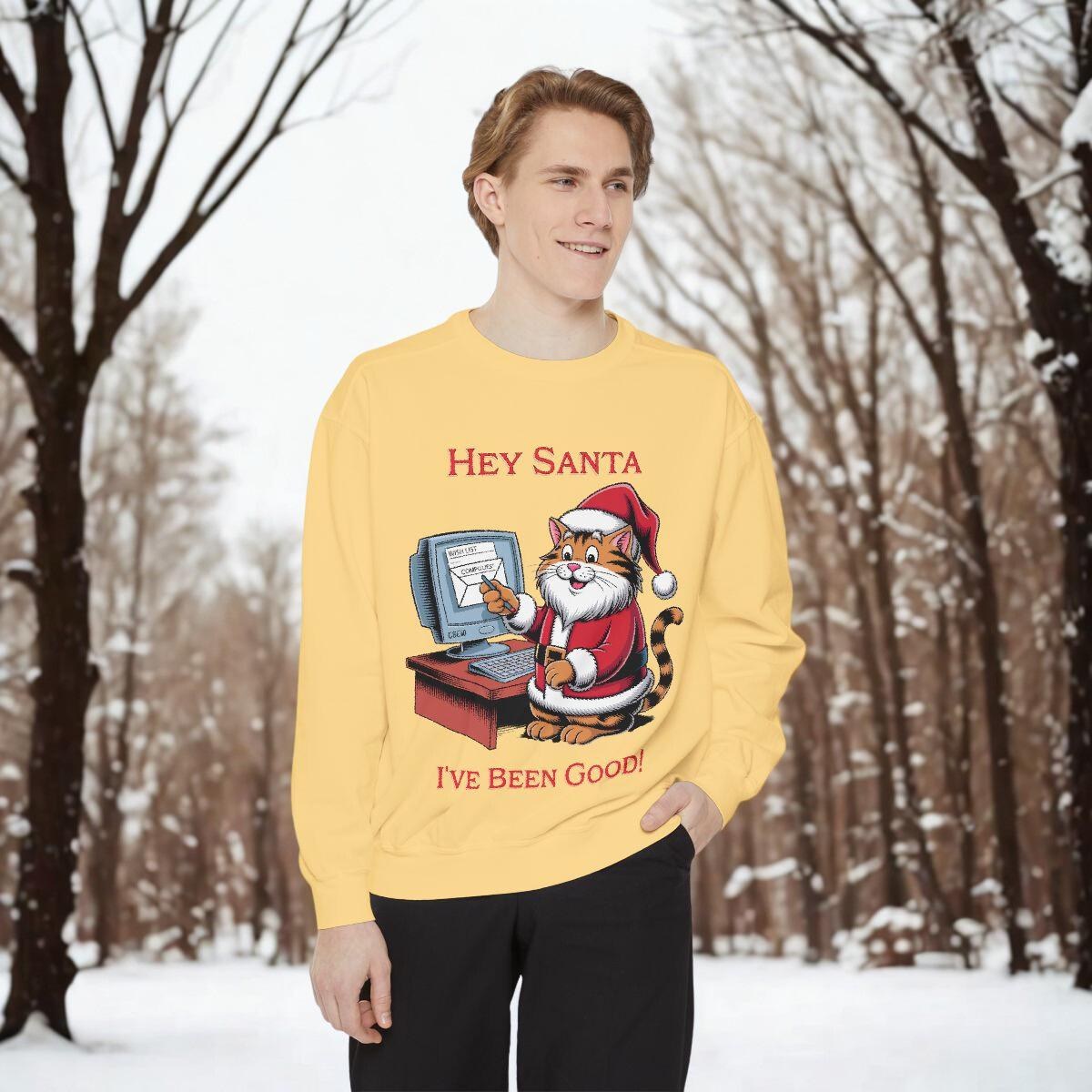 Funny Santa Cat Sweatshirt, Holiday Humor for Pet Lovers, Unisex Cotton Polyester Blend, image 7
