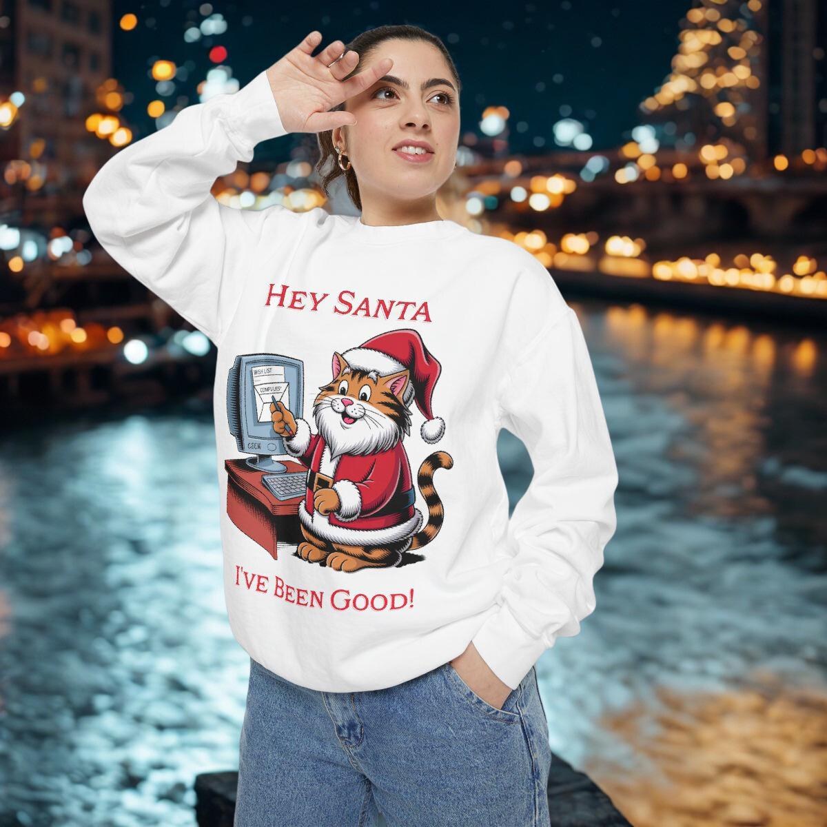 Funny Santa Cat Sweatshirt, Holiday Humor for Pet Lovers, Unisex Cotton Polyester Blend, image 8