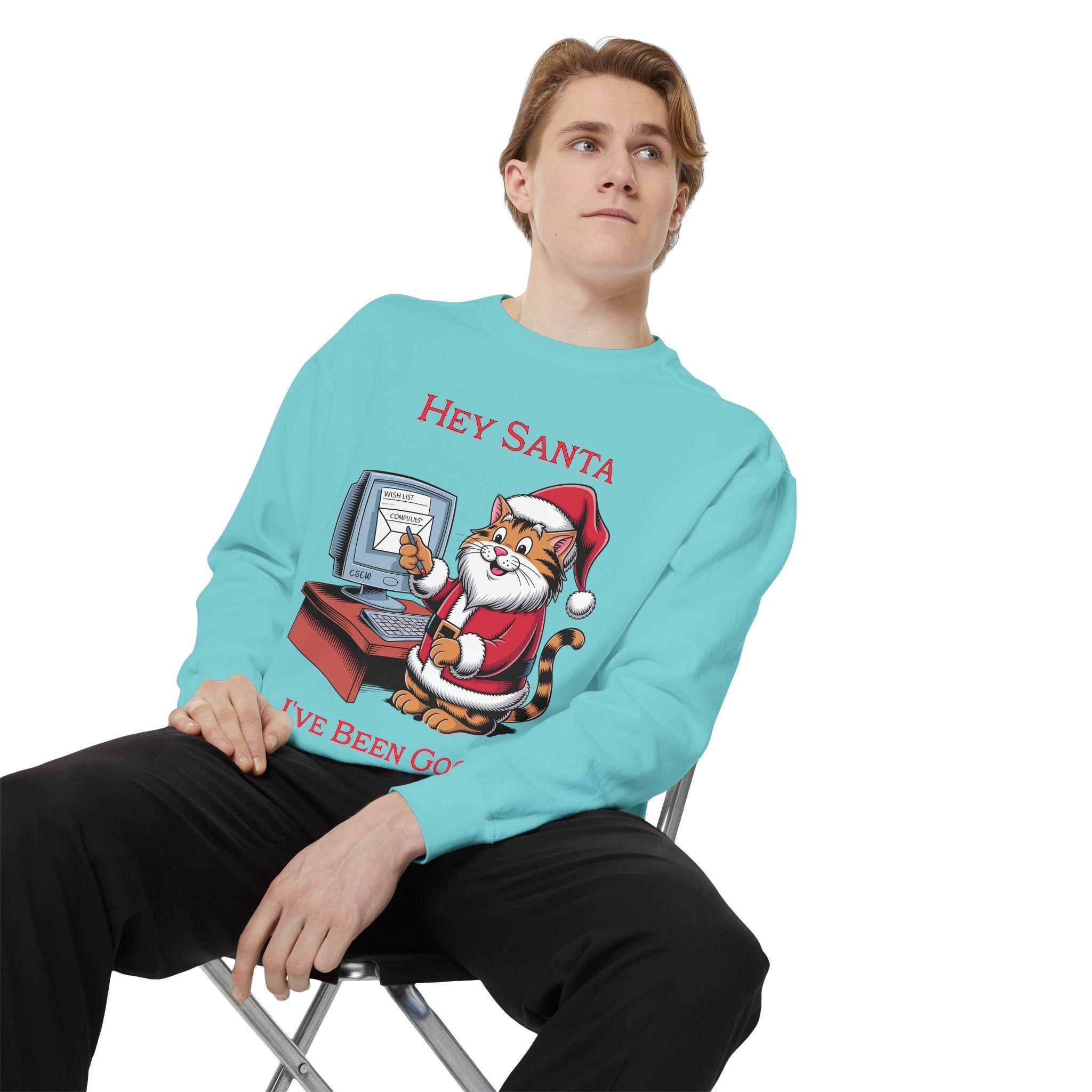 Funny Santa Cat Sweatshirt, Holiday Humor for Pet Lovers, Unisex Cotton Polyester Blend, image 9