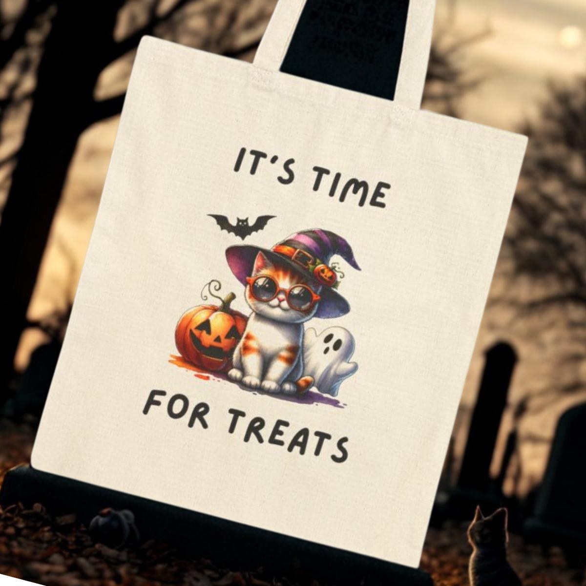 Halloween Cat Tote Bag: Spooky Season Cotton Canvas Trick or Treat Bag, image 10