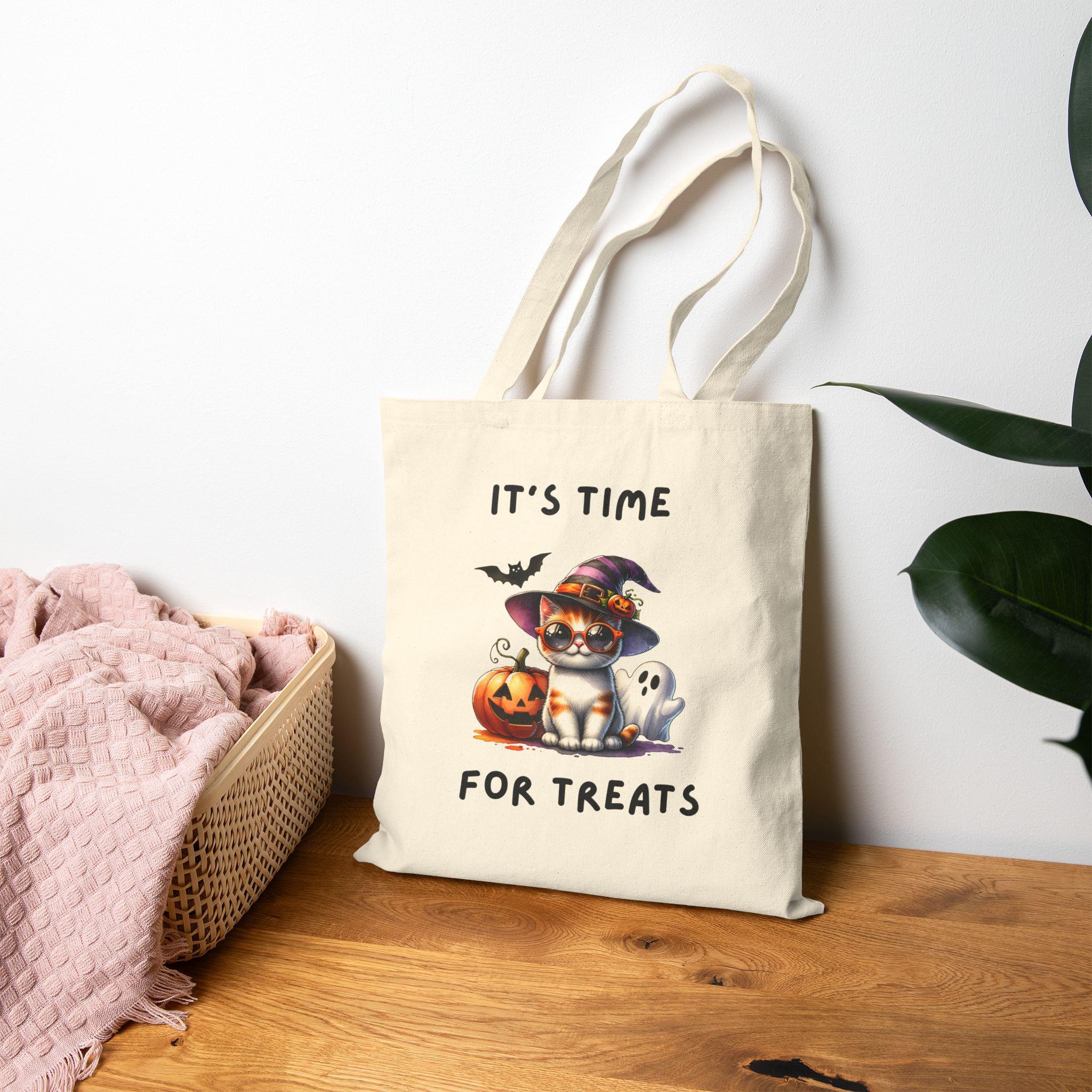 Halloween Cat Tote Bag: Spooky Season Cotton Canvas Trick or Treat Bag, image 2