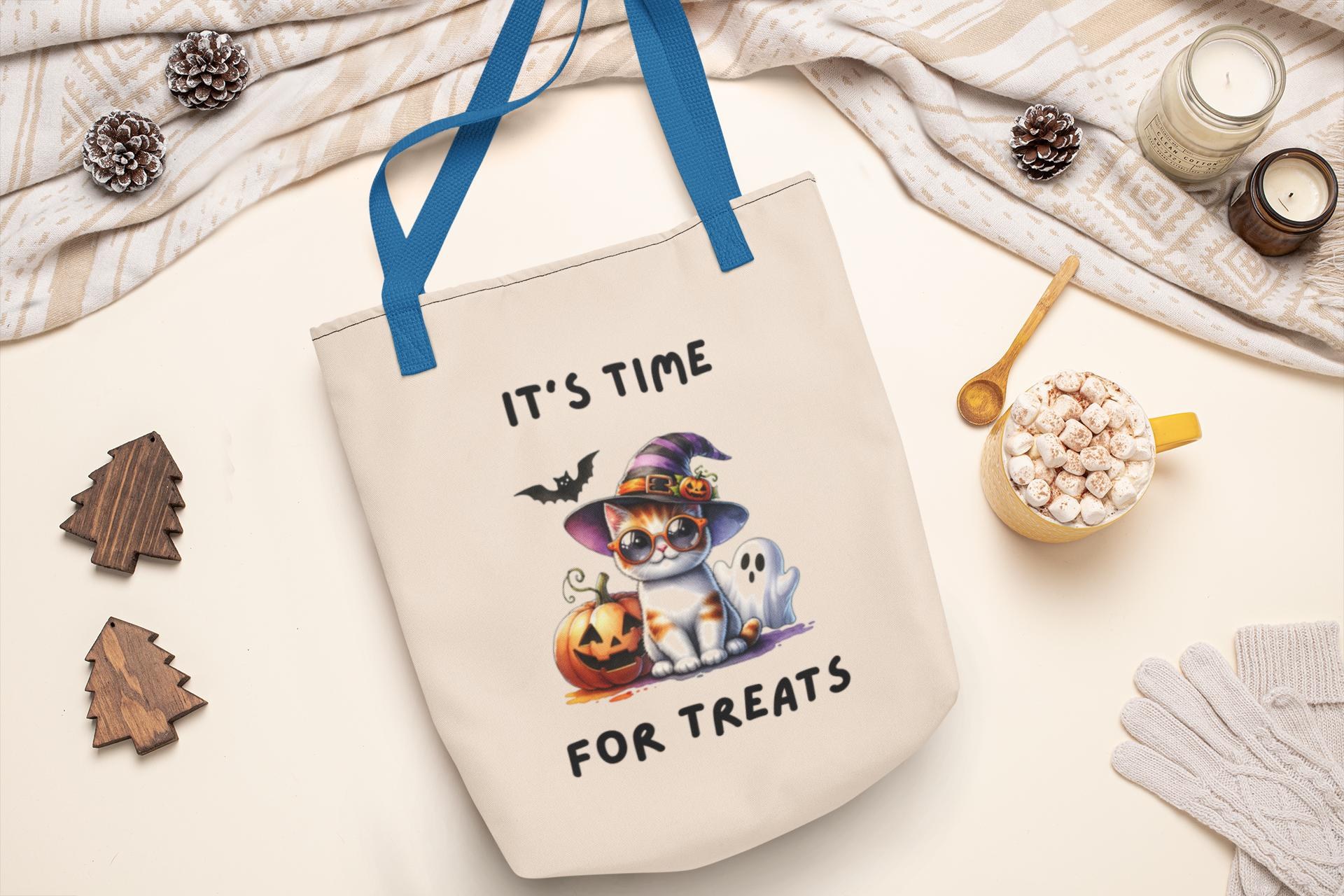 Halloween Cat Tote Bag: Spooky Season Cotton Canvas Trick or Treat Bag, image 4