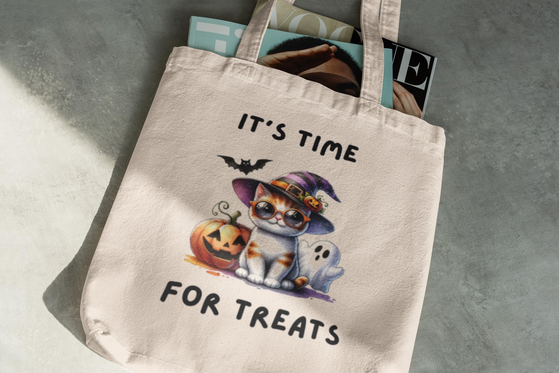 Halloween Cat Tote Bag: Spooky Season Cotton Canvas Trick or Treat Bag, image 5