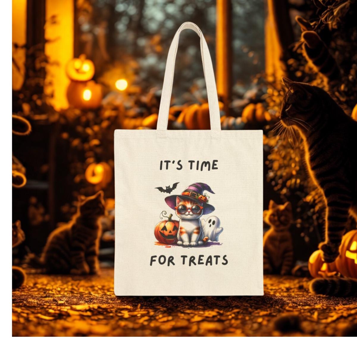 Halloween Cat Tote Bag: Spooky Season Cotton Canvas Trick or Treat Bag, image 7