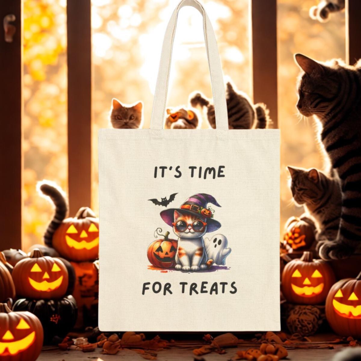 Halloween Cat Tote Bag: Spooky Season Cotton Canvas Trick or Treat Bag, image 8