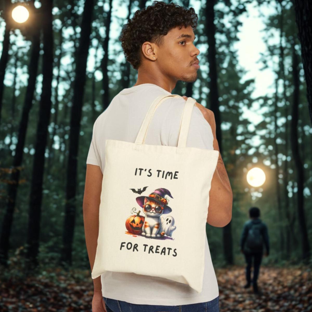 Halloween Cat Tote Bag: Spooky Season Cotton Canvas Trick or Treat Bag, image 9