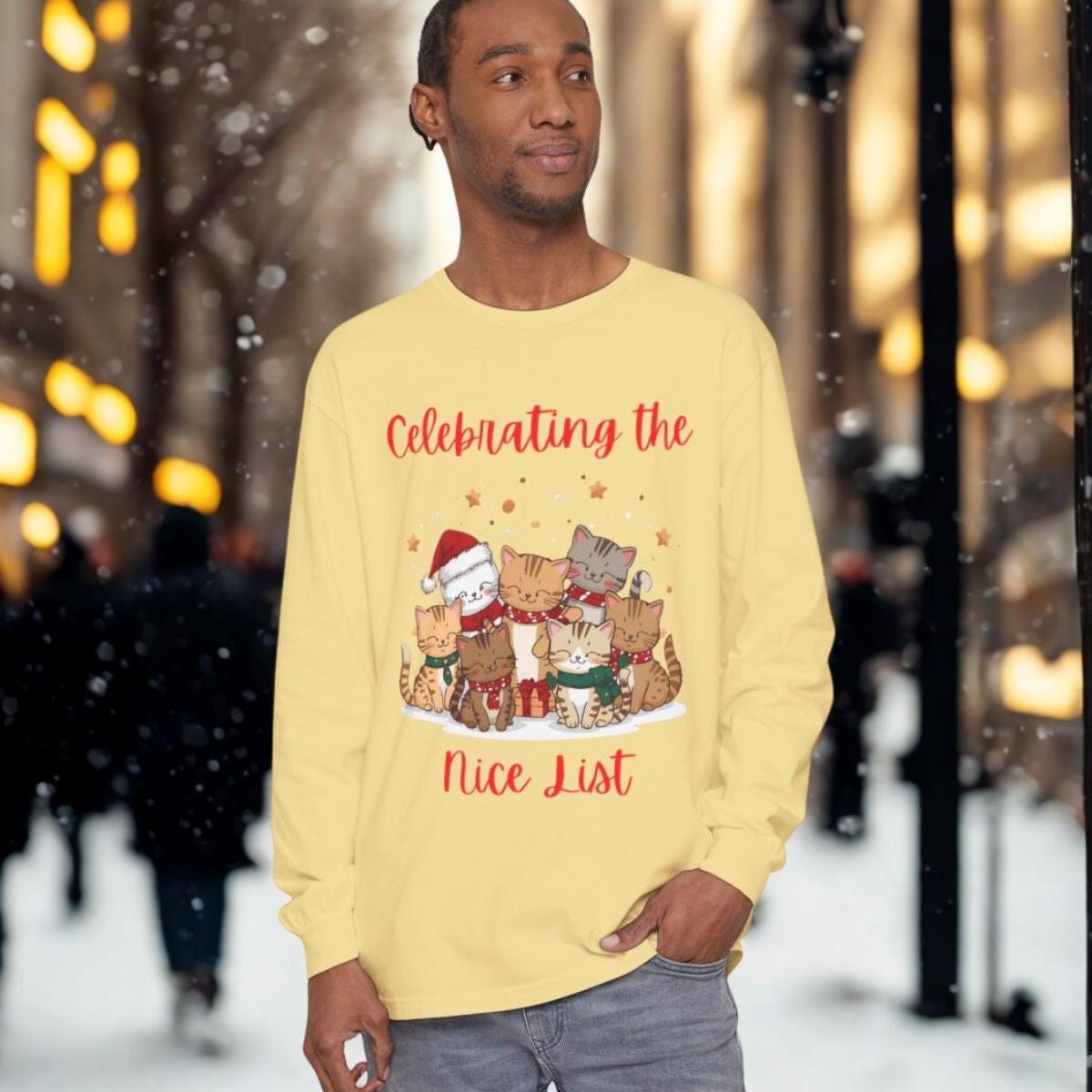 Celebrating the Nice List, Cat Lovers Long Sleeve T-Shirt, Unisex Cotton, image 10