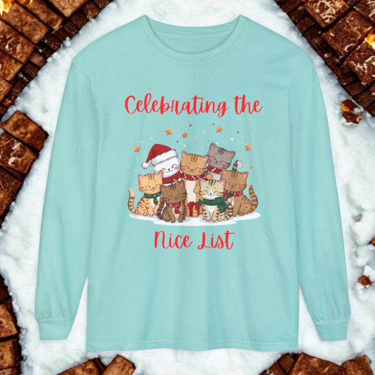 Celebrating the Nice List, Cat Lovers Long Sleeve T-Shirt, Unisex Cotton, image 5