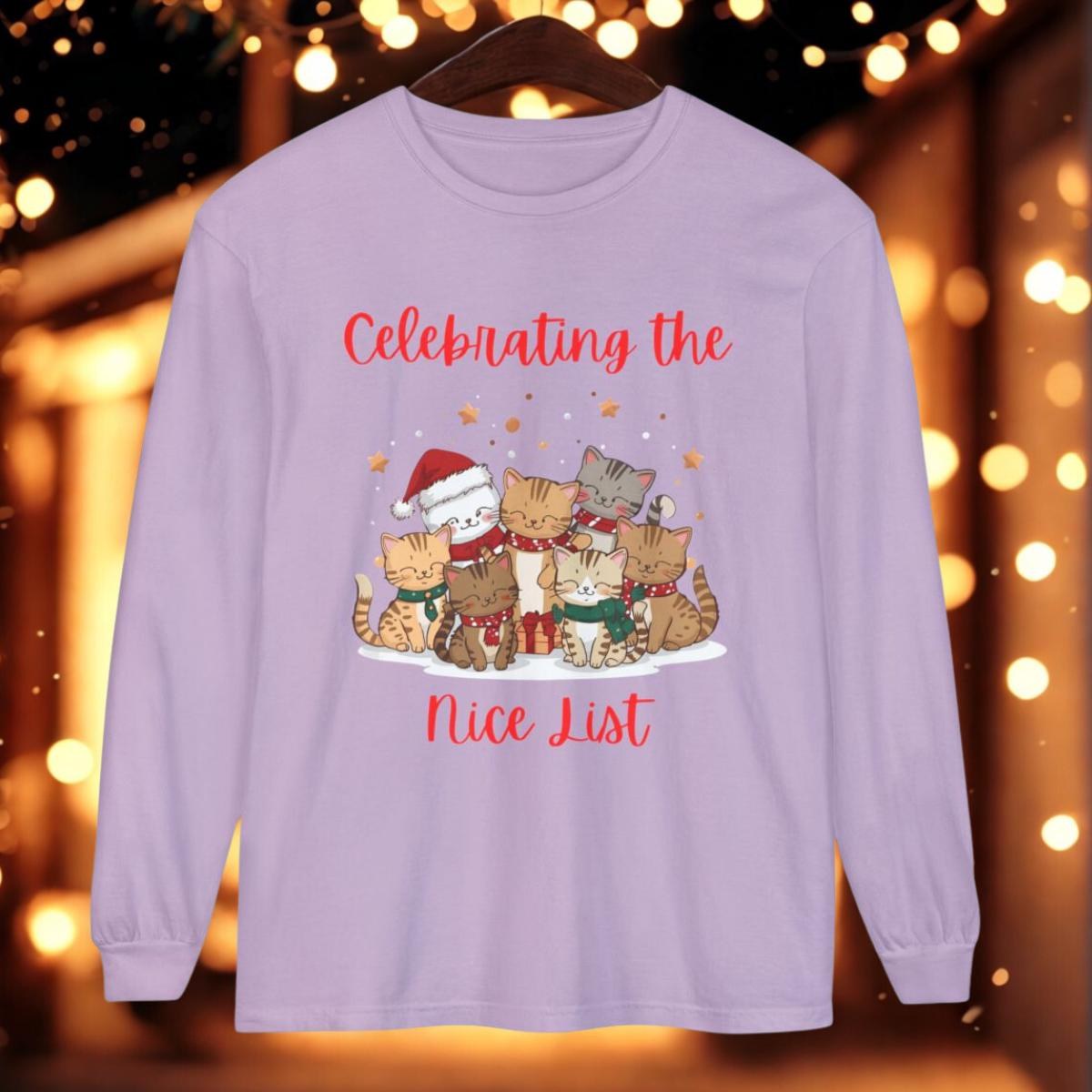 Celebrating the Nice List, Cat Lovers Long Sleeve T-Shirt, Unisex Cotton, image 6