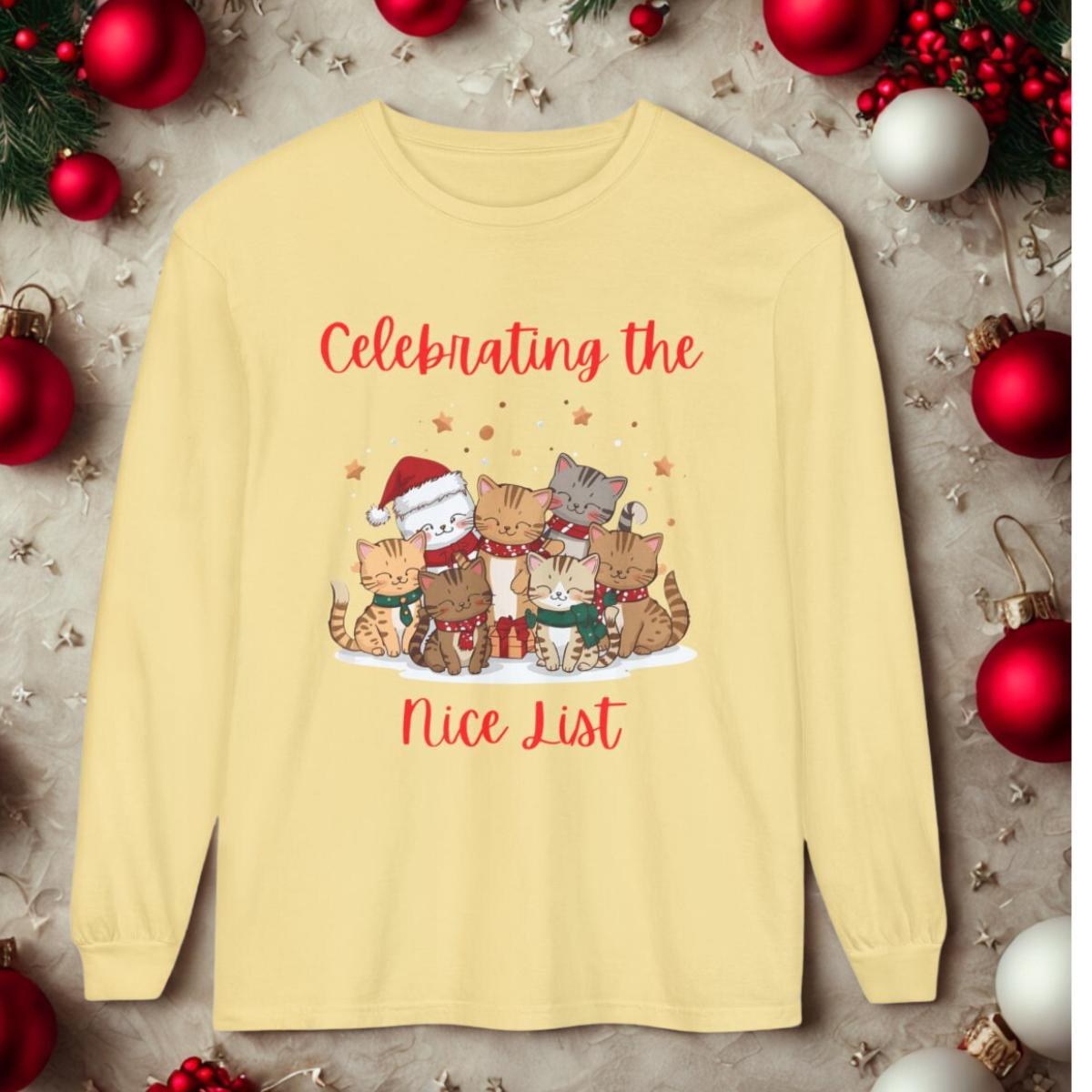 Celebrating the Nice List, Cat Lovers Long Sleeve T-Shirt, Unisex Cotton, image 7
