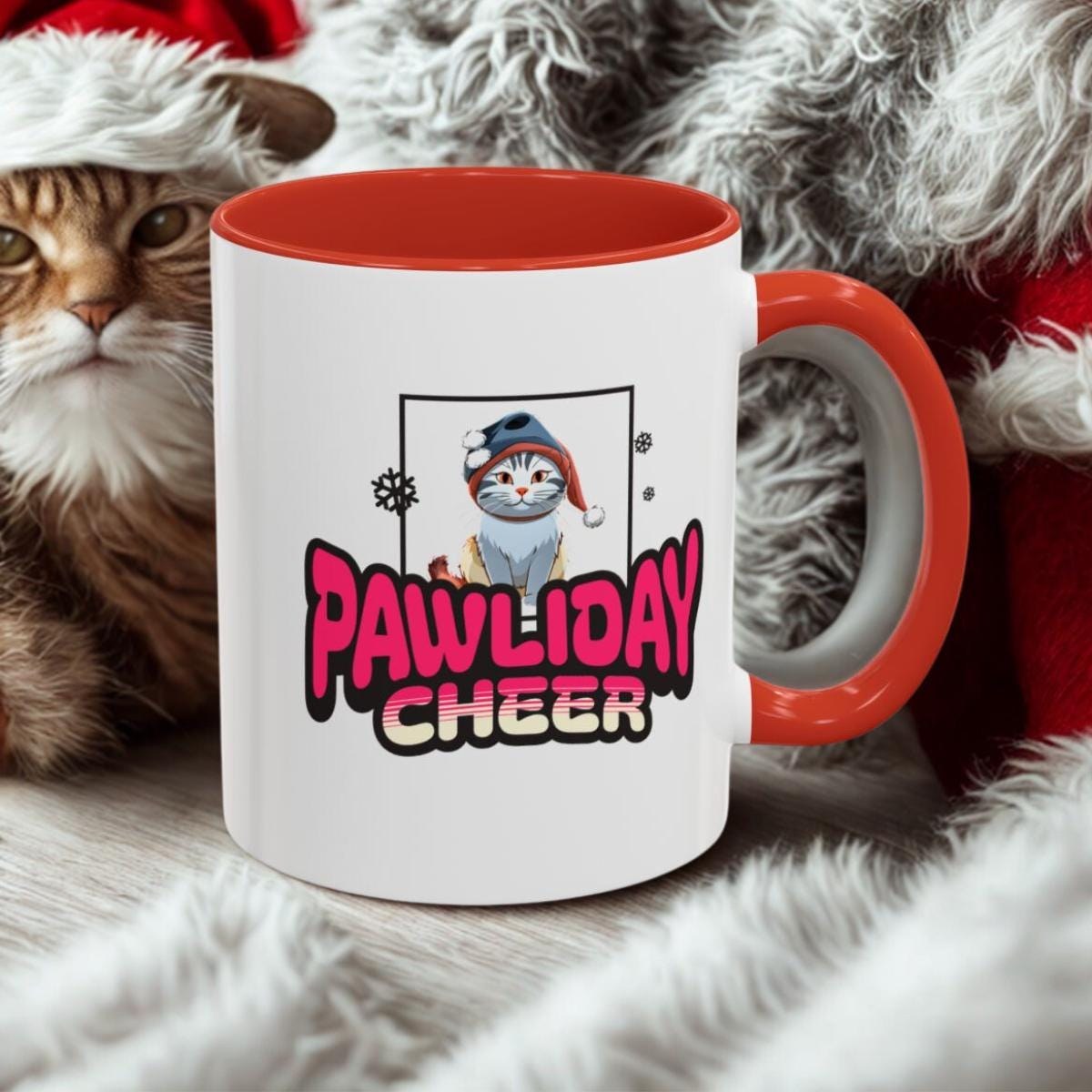 Pawliday Cheer Accent Mug, Gift for Cat Mom Dad, Vibrant Colors, Microwave & Dishwasher Safe