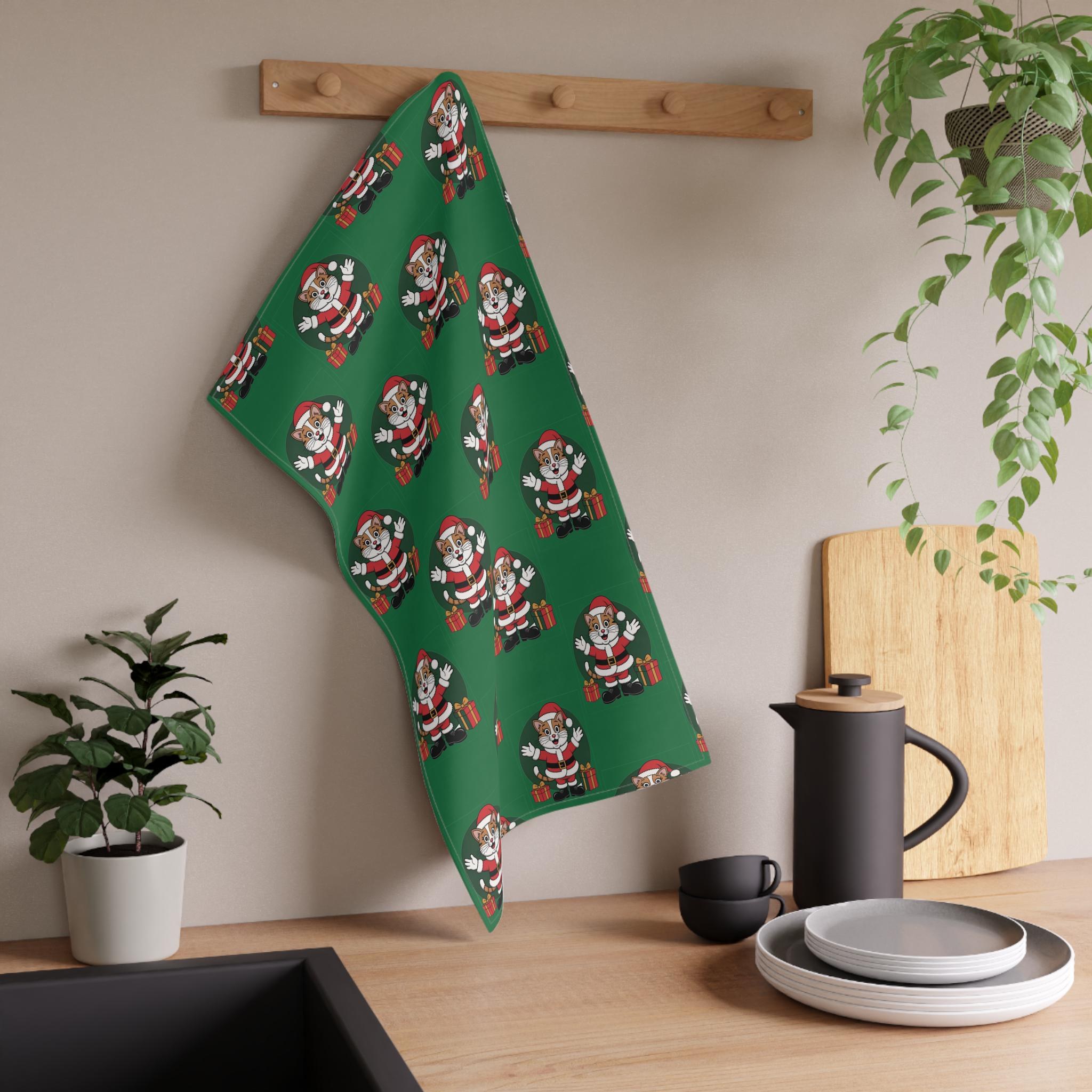 Santa Cat Tea Towels, Christmas Kitchen Decor, Festive Holiday Fun, image 2