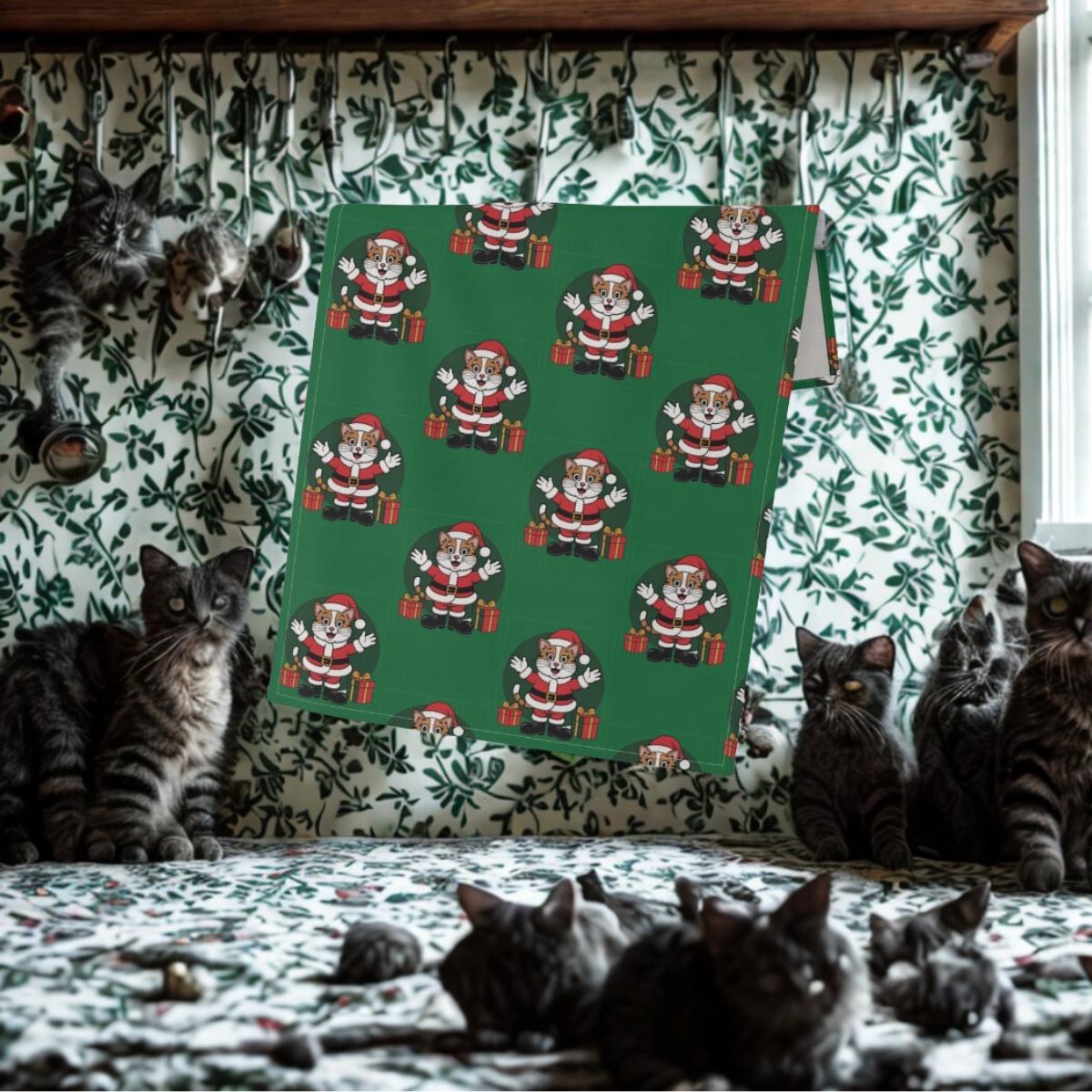 Santa Cat Tea Towels, Christmas Kitchen Decor, Festive Holiday Fun, image 6