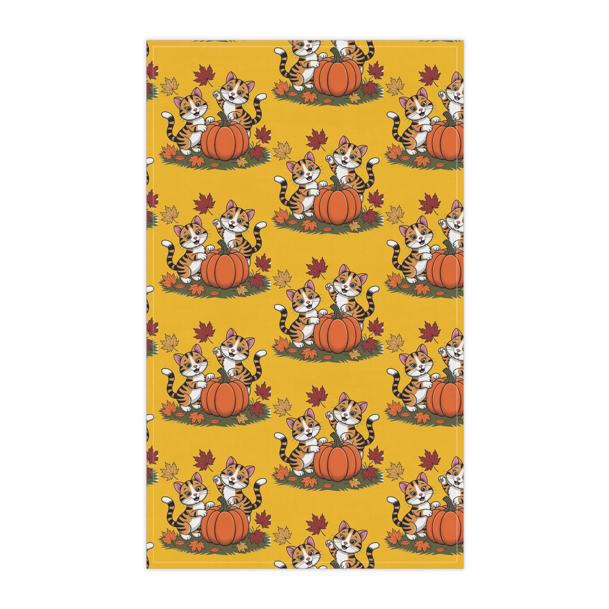 Autumn Themed Tea Towels with Playful Cats, Fall Kitchen Decor, Harvest Season, image 3