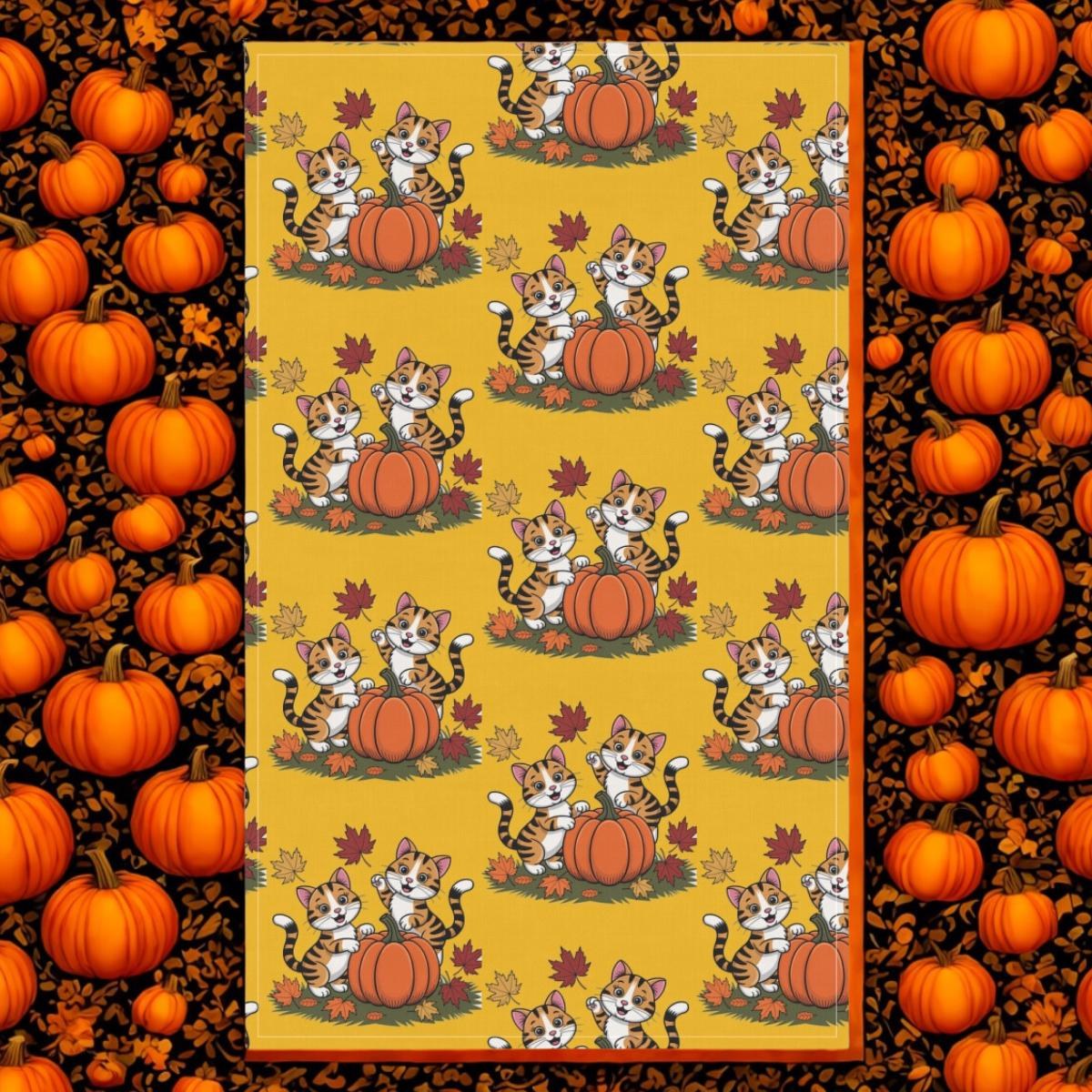 Autumn Themed Tea Towels with Playful Cats, Fall Kitchen Decor, Harvest Season, image 4