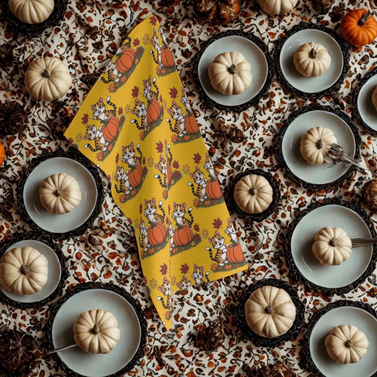 Autumn Themed Tea Towels with Playful Cats, Fall Kitchen Decor, Harvest Season, image 5