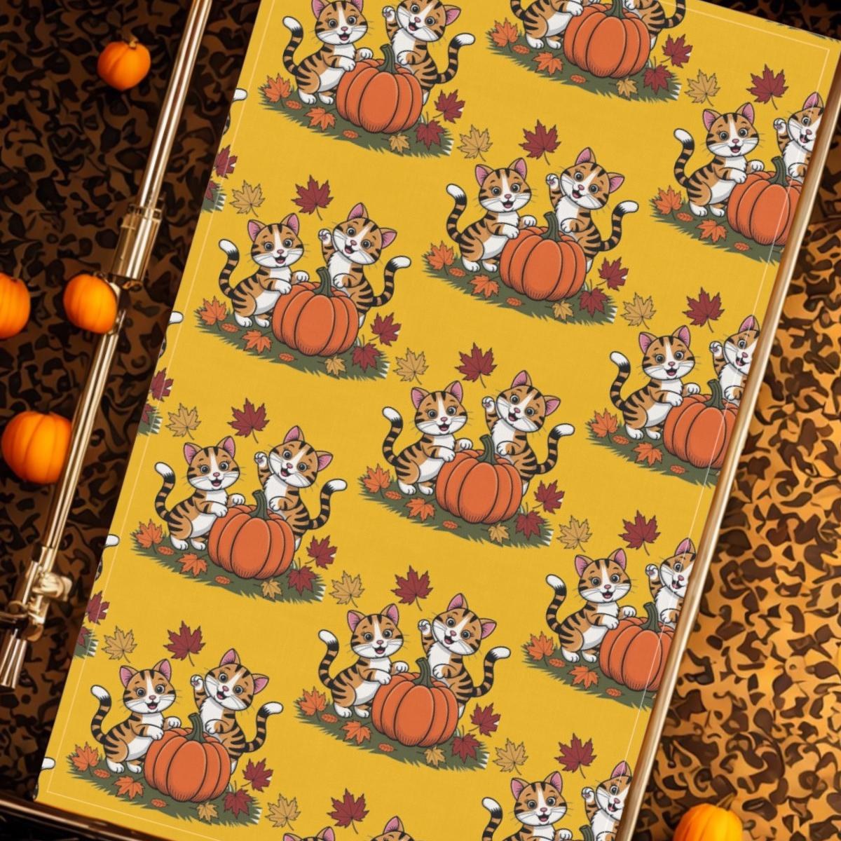 Autumn Themed Tea Towels with Playful Cats, Fall Kitchen Decor, Harvest Season, image 6