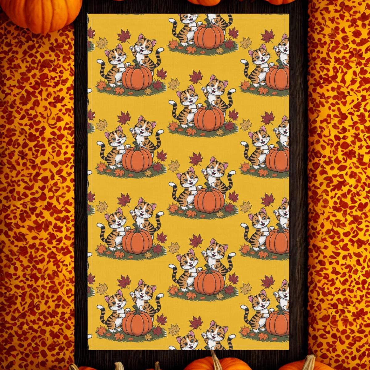 Autumn Themed Tea Towels with Playful Cats, Fall Kitchen Decor, Harvest Season, image 7
