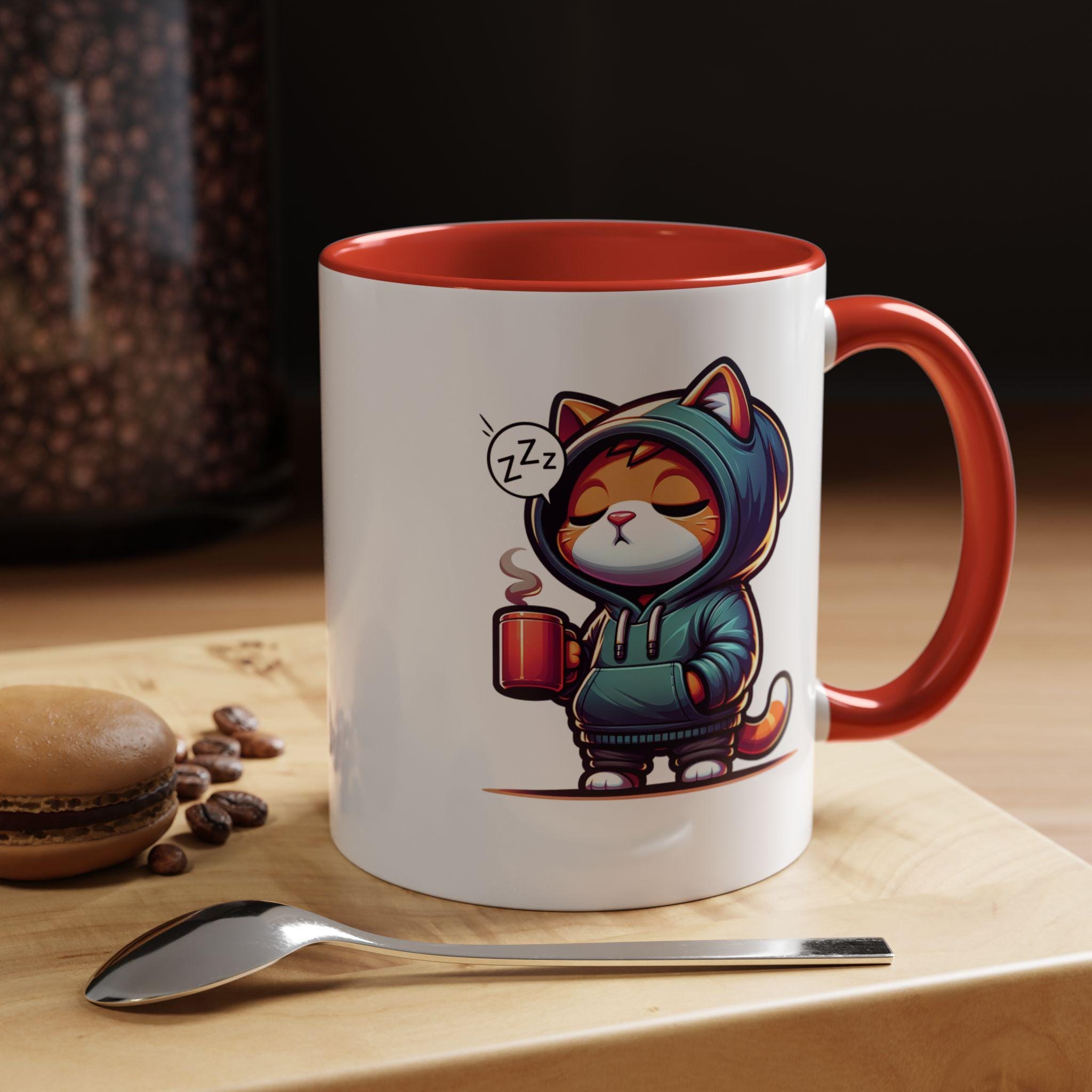 Sleepy Cat Mug for Your Daily Beverage, Accent Colors, Ceramic, 11 oz