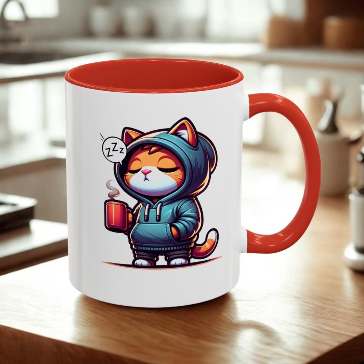 Sleepy Cat Mug for Your Daily Beverage, Accent Colors, Ceramic, 11 oz, image 6