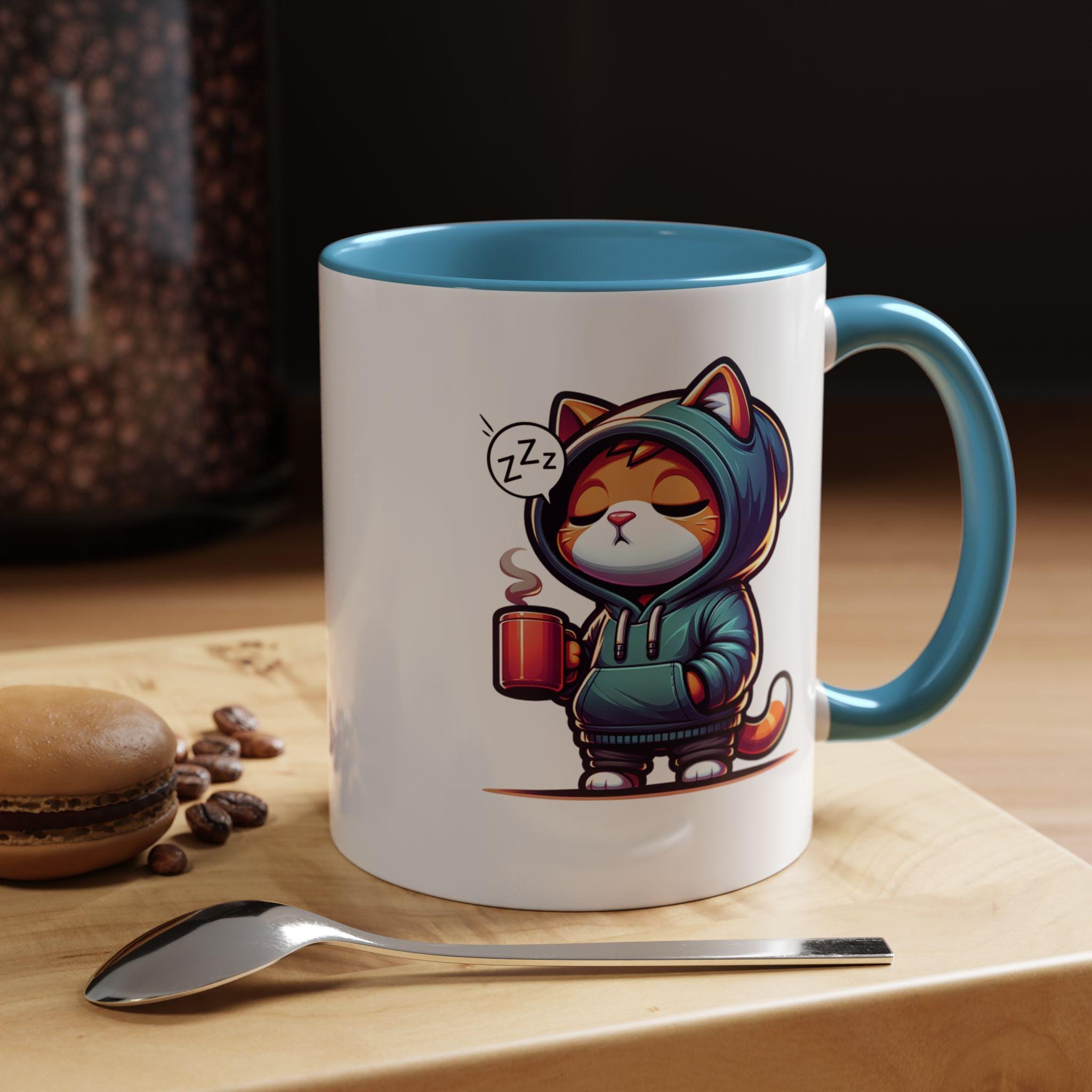Sleepy Cat Mug for Your Daily Beverage, Accent Colors, Ceramic, 11 oz, image 4