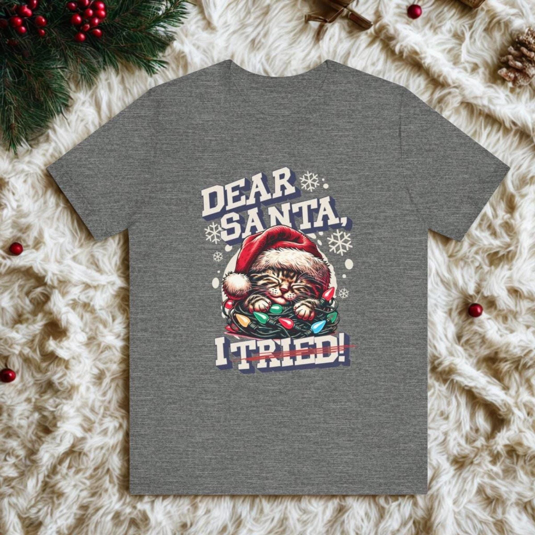 Funny Christmas Cat Unisex Tee, Red Airlume Cotton Short Sleeve Shirt, image 10